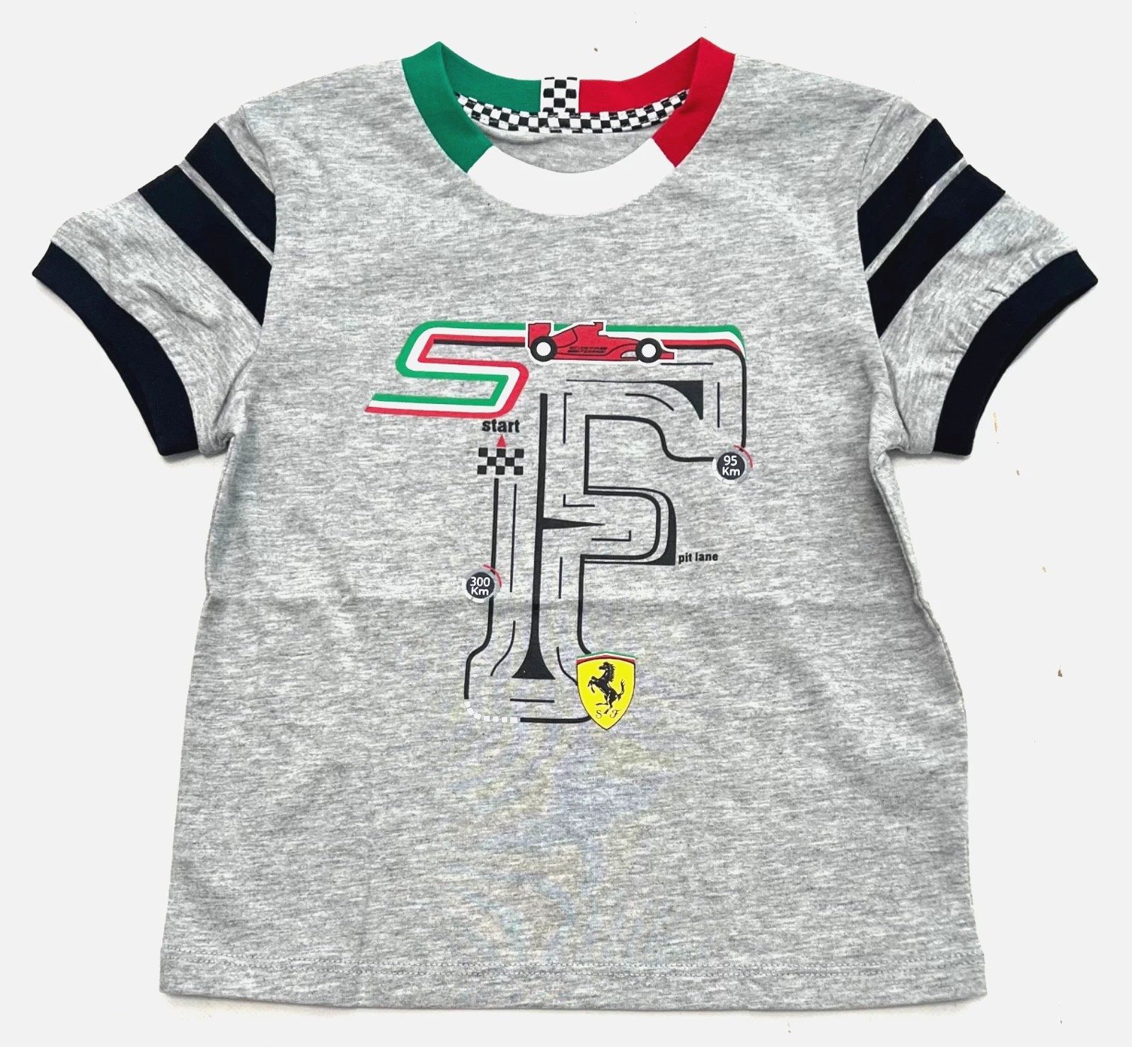 Ferrari Print-Shirt Ferrari Kinder T-Shirts, FERRARI KID F-Racing Track T- Shirt, Grau aus Baumwolle, Rundhalsausscnhitt