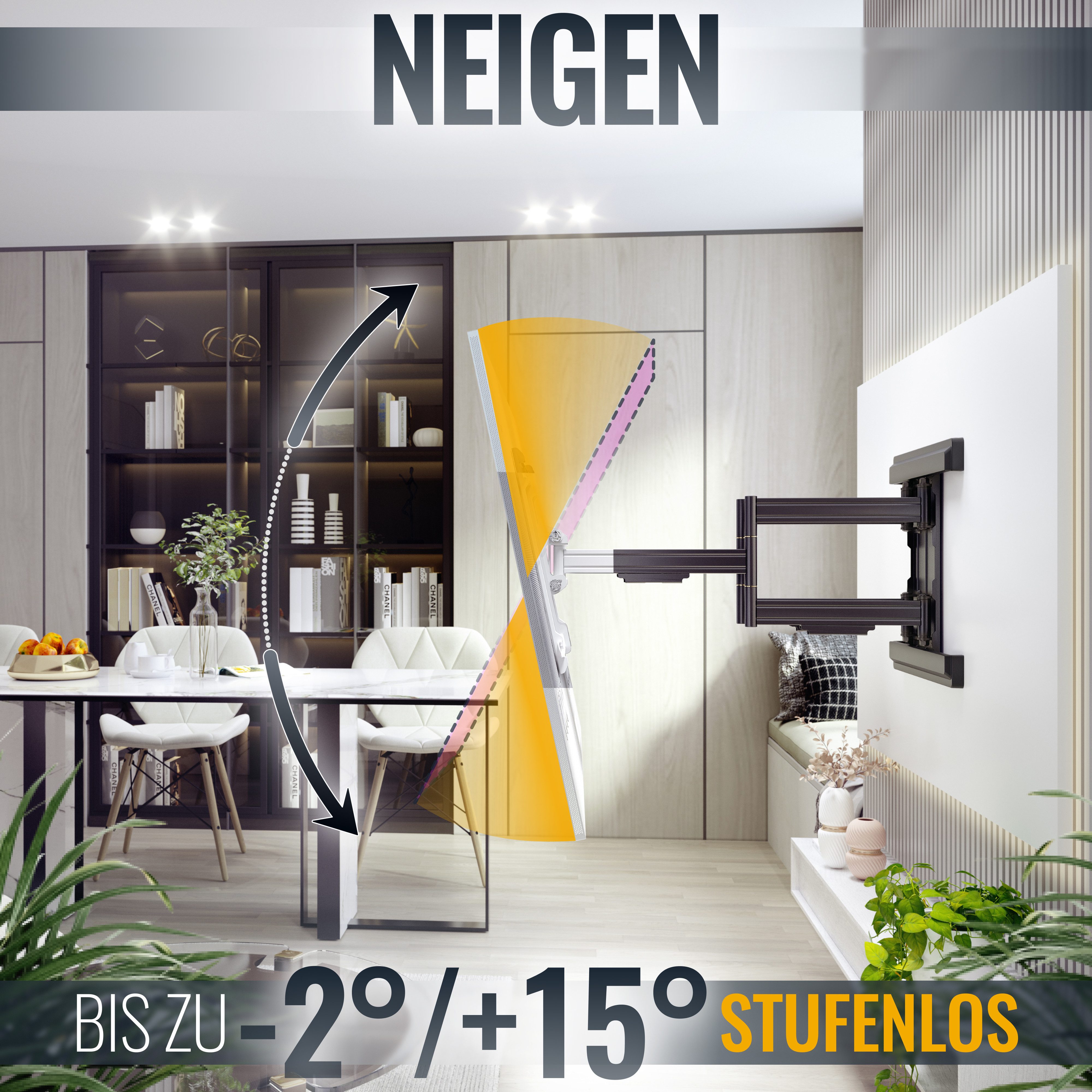 RICOO TV-Wandhalterung TV Wandhalterung 65"-110" mit Schwenk- und Neigefunktion S7564-B, (bis 110 Zoll, VESA 300x200 bis 600x400, 1-tlg., 70 Kg Aufnahme, 65" bis 110" (165-279 cm) Bildschirm Diagonale, +/-60° schwenkbar, +15°/-2° neigbar, +/-3° drehbar, ausziehbar Halter)