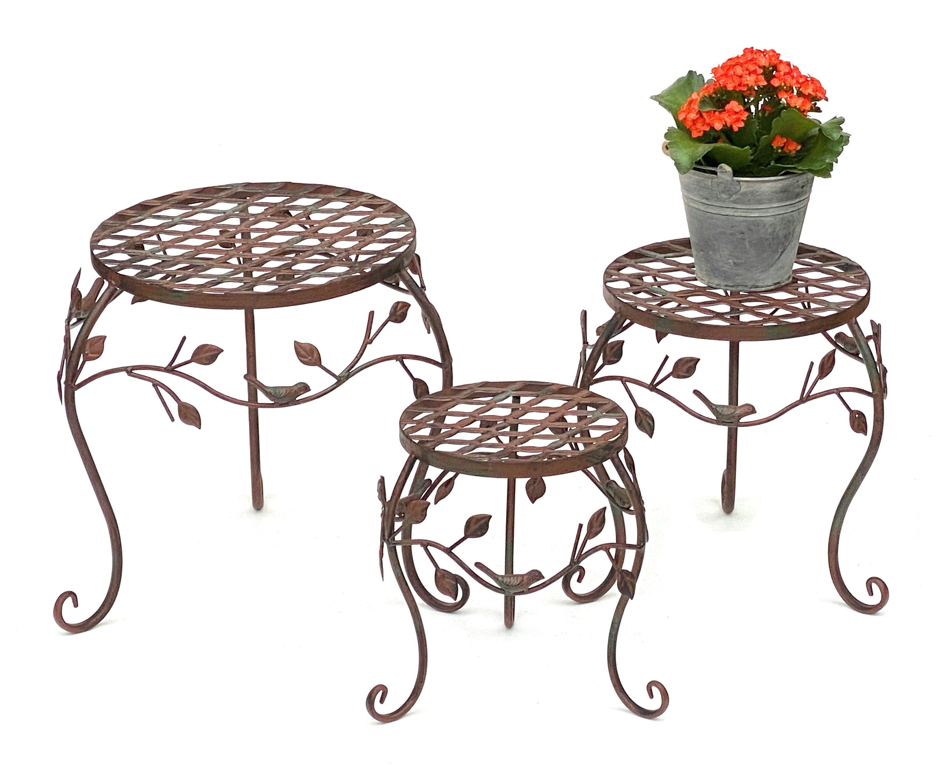 DanDiBo Blumenhocker 3er Set Metall Braun 25 - 35 cm Blumenhocker Antik