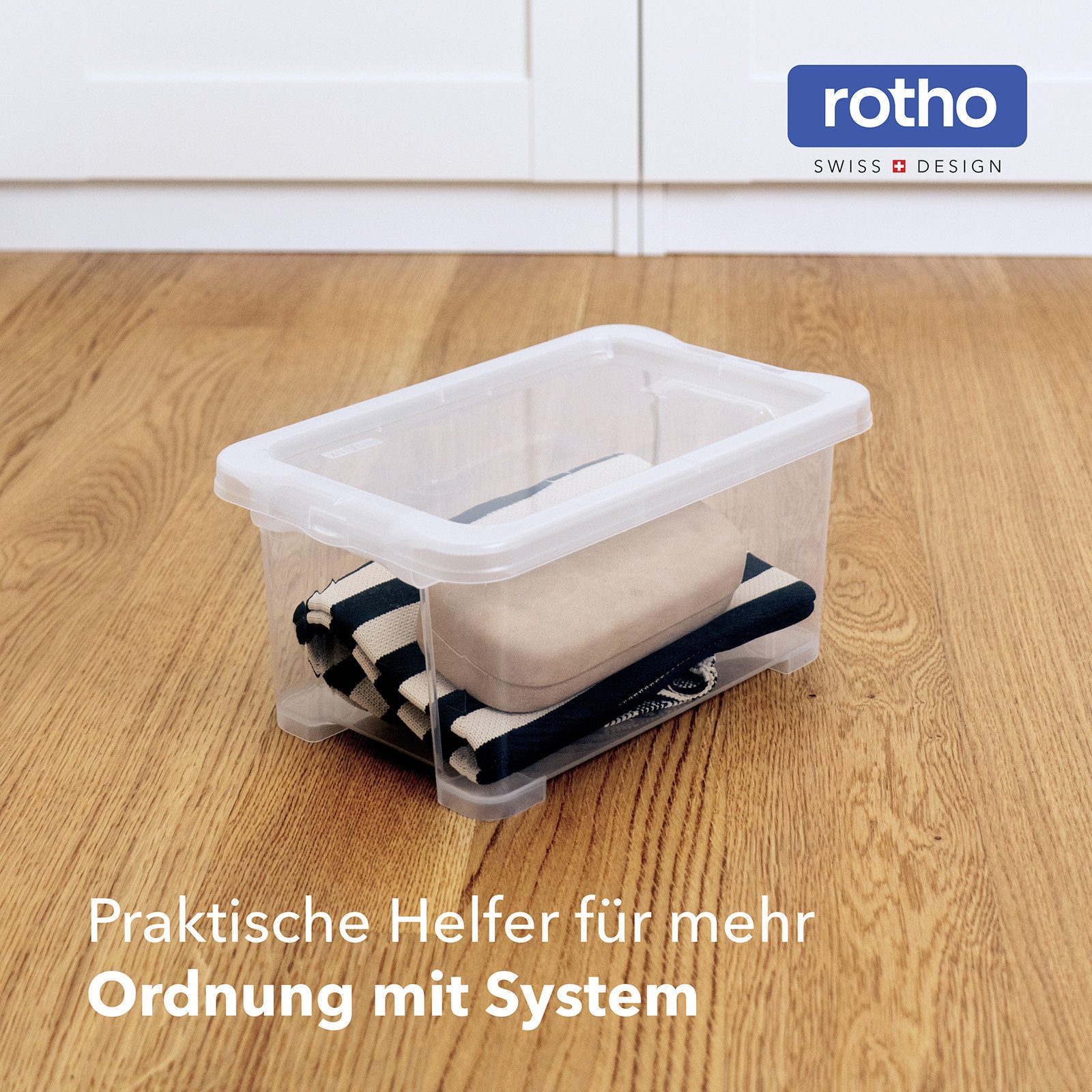 ROTHO Stapelbox 8er-Set CORE BASIC 4L stapelbar transparente Box mit Deckel (Sichtboxen-Set, 8er-Set), Sortierbox ideal für Kleinteile, Bastelmaterial und Zubehör