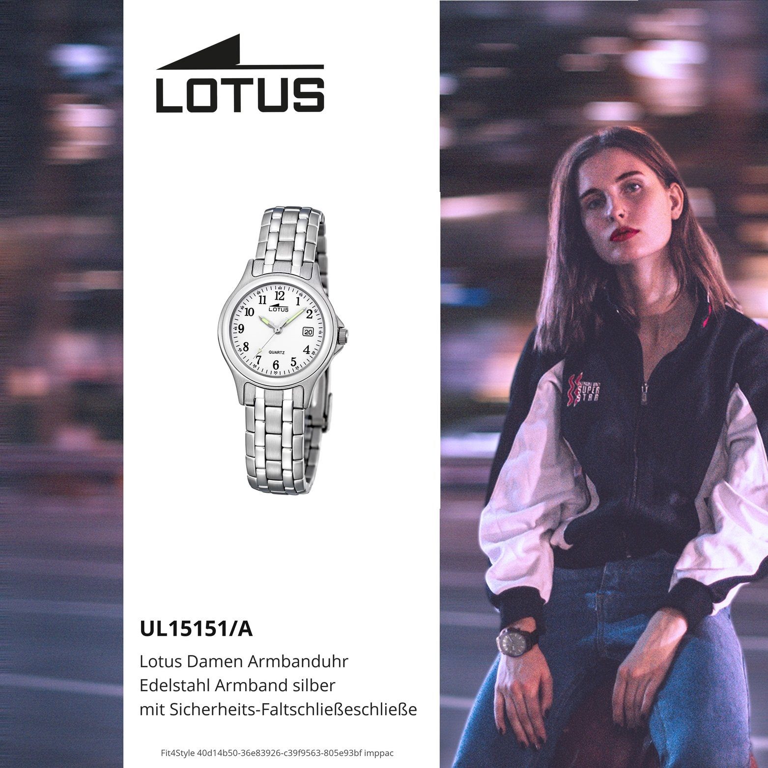 Lotus Quarzuhr Lotus Gehäuse, (ca. Damenuhr rundes 28,3mm), L15151/A, Ele mit Damen Edelstahlarmband, Uhr klein Edelstahl