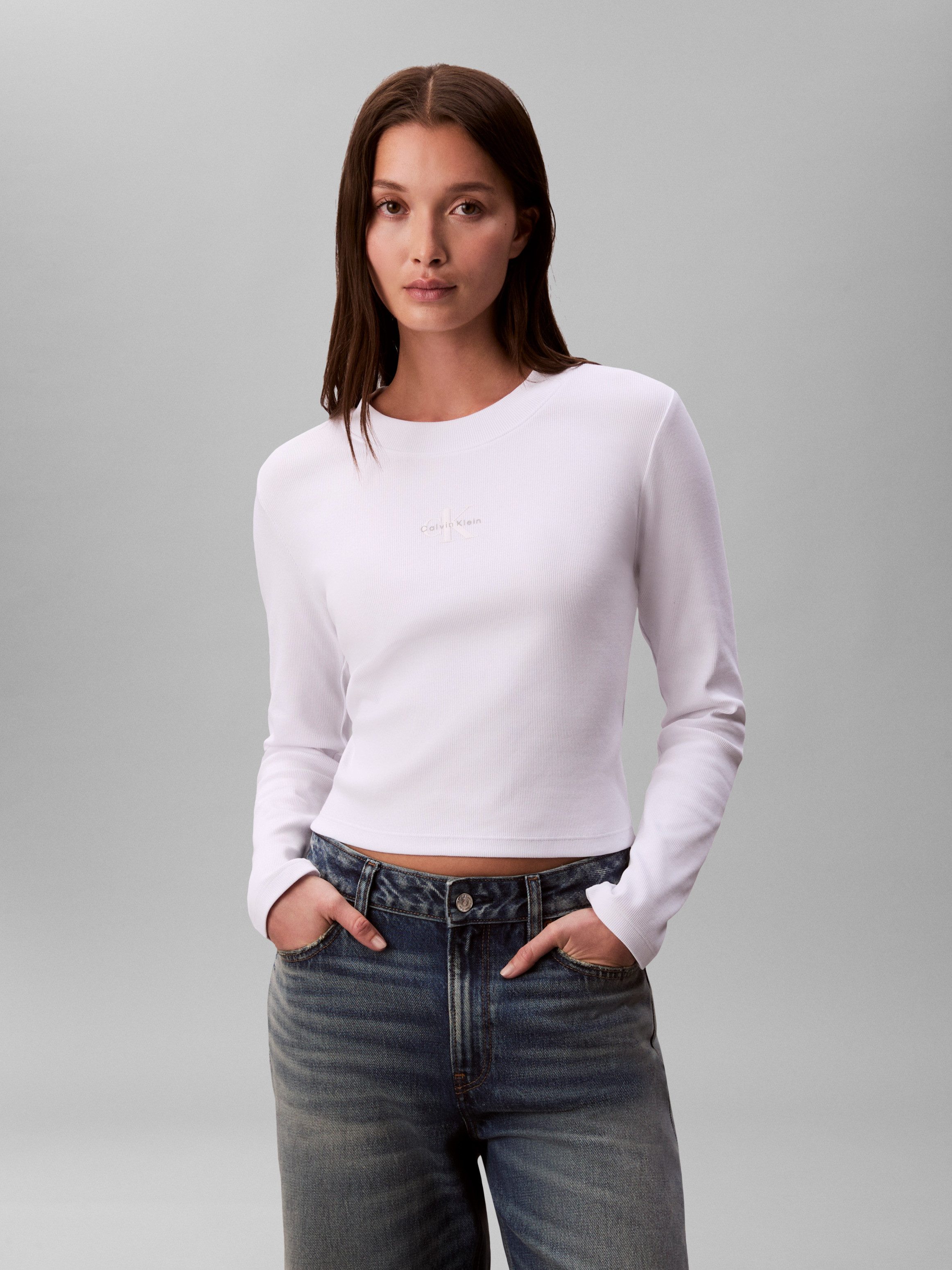 Calvin Klein Jeans Langarmshirt Rundhalsausschnitt, figurbetonte günstig online kaufen