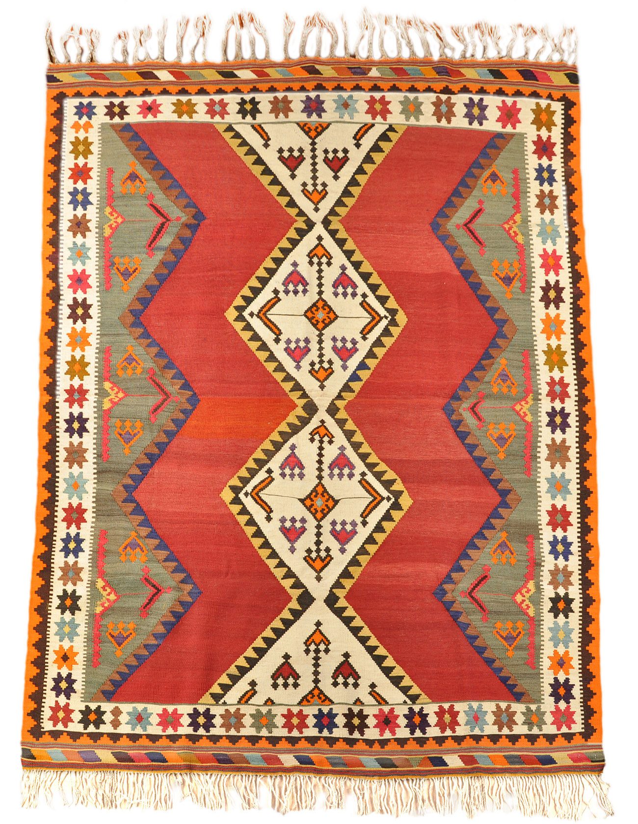 KUHFELL online & NOMAD Orientteppich Persischer Vintage Kelim Fars Shiraz 247 x 163 cm Rot, Beige, Grün