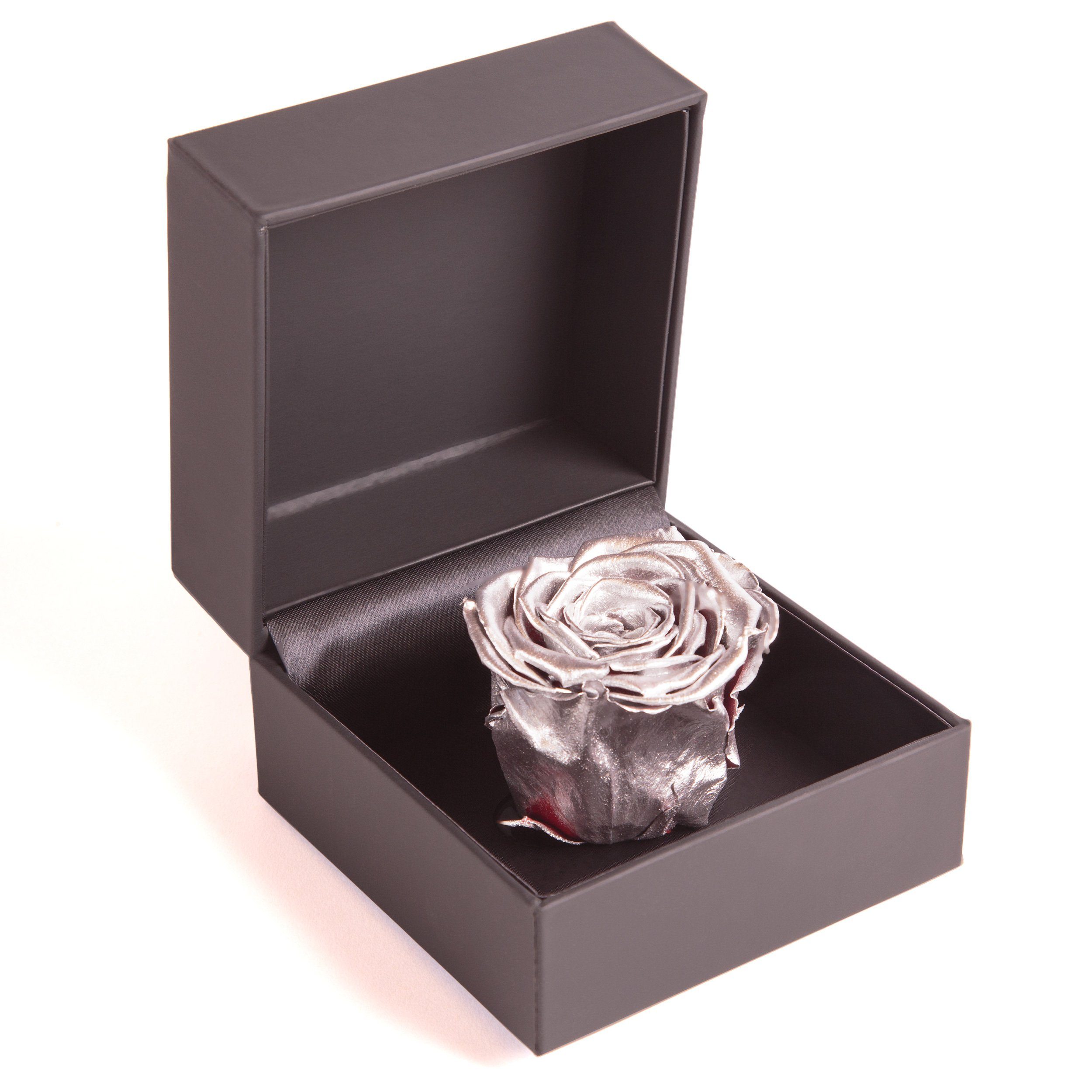 Kunstblume Rosenbox Ringbox Groß Infinity Rose konserviert in Box Ringdose Rose, ROSEMARIE SCHULZ Heidelberg, Höhe 9 cm, Langlebige Rose Silber