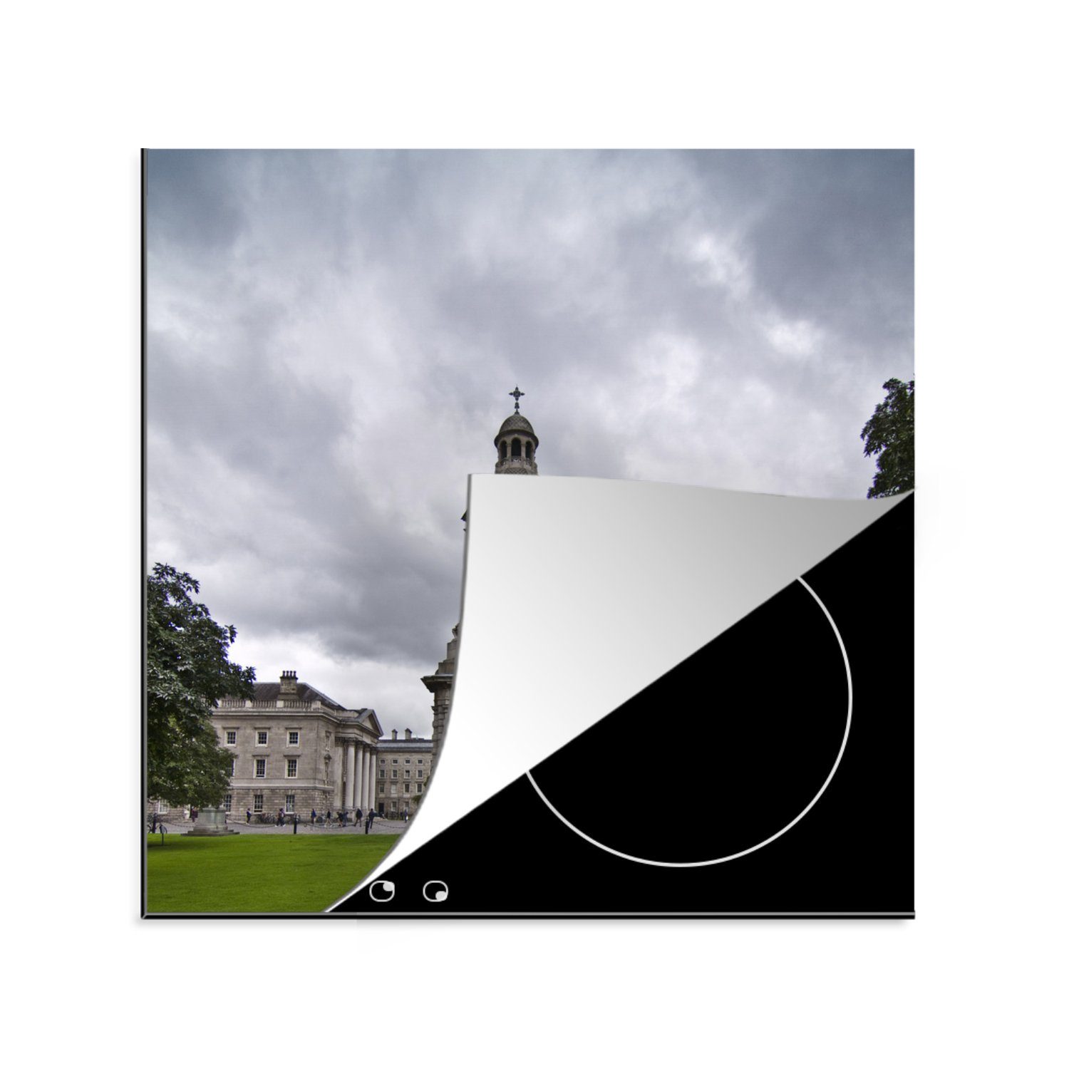 MuchoWow Herdblende-/Abdeckplatte Der Weg zum Trinity College in Dublin, Vinyl, (1 tlg), 78x78 cm, Ceranfeldabdeckung, Arbeitsplatte für küche