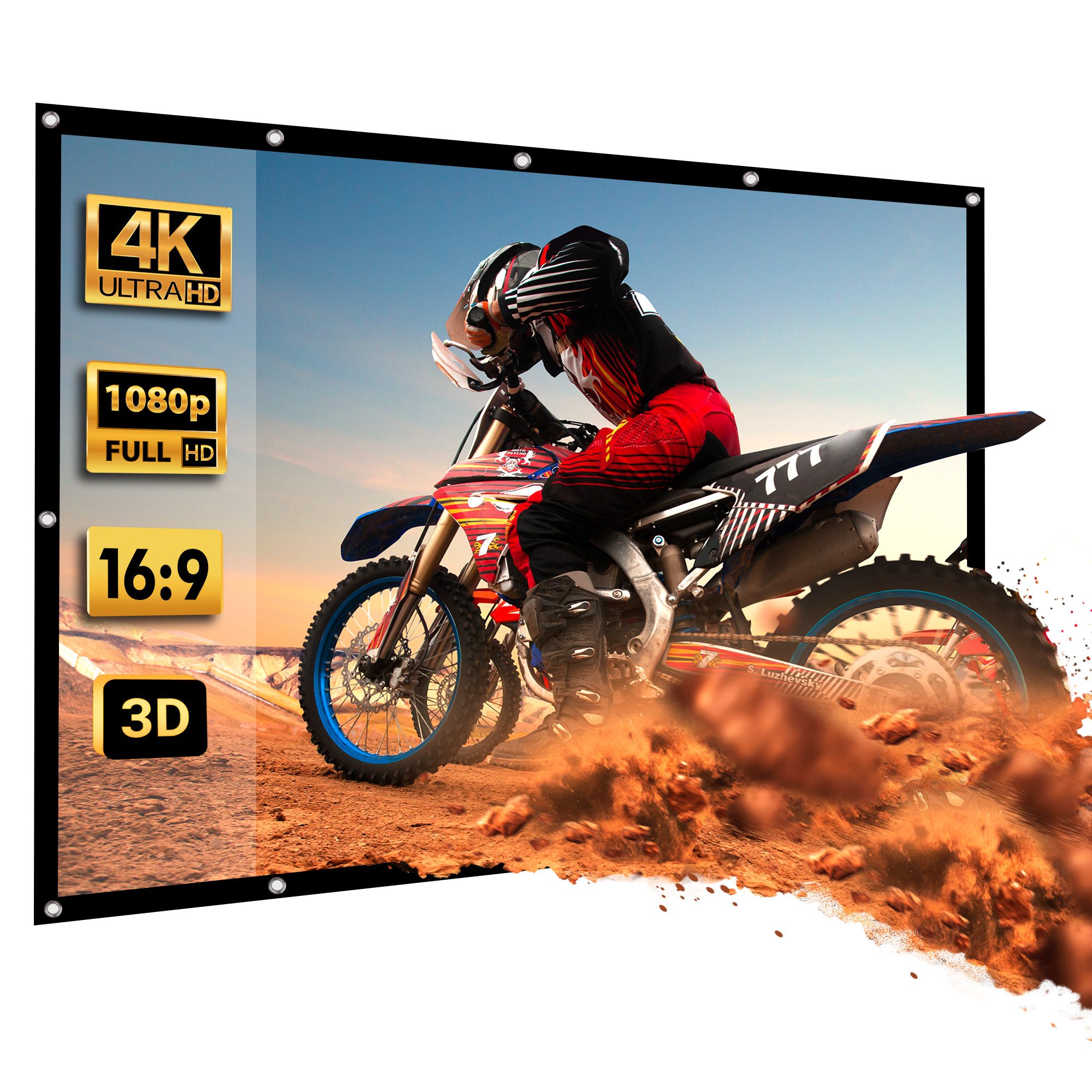 Maclean MC-982 Große Wandprojektionsfläche 120'' 270x154 HD Faltrahmenleinwand (Rahmen 25 mm 16:9, Spannhaken) – Bild 4 von 5