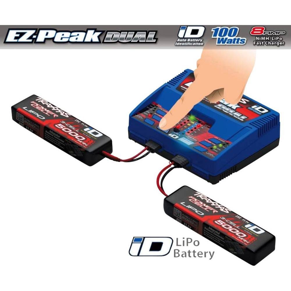 Traxxas Ladegerät Dual EZ-Peak Plus + 2x LiPos 2990 Modellbau-Ladegerät (Inkl. 2x LiPo Akkus)