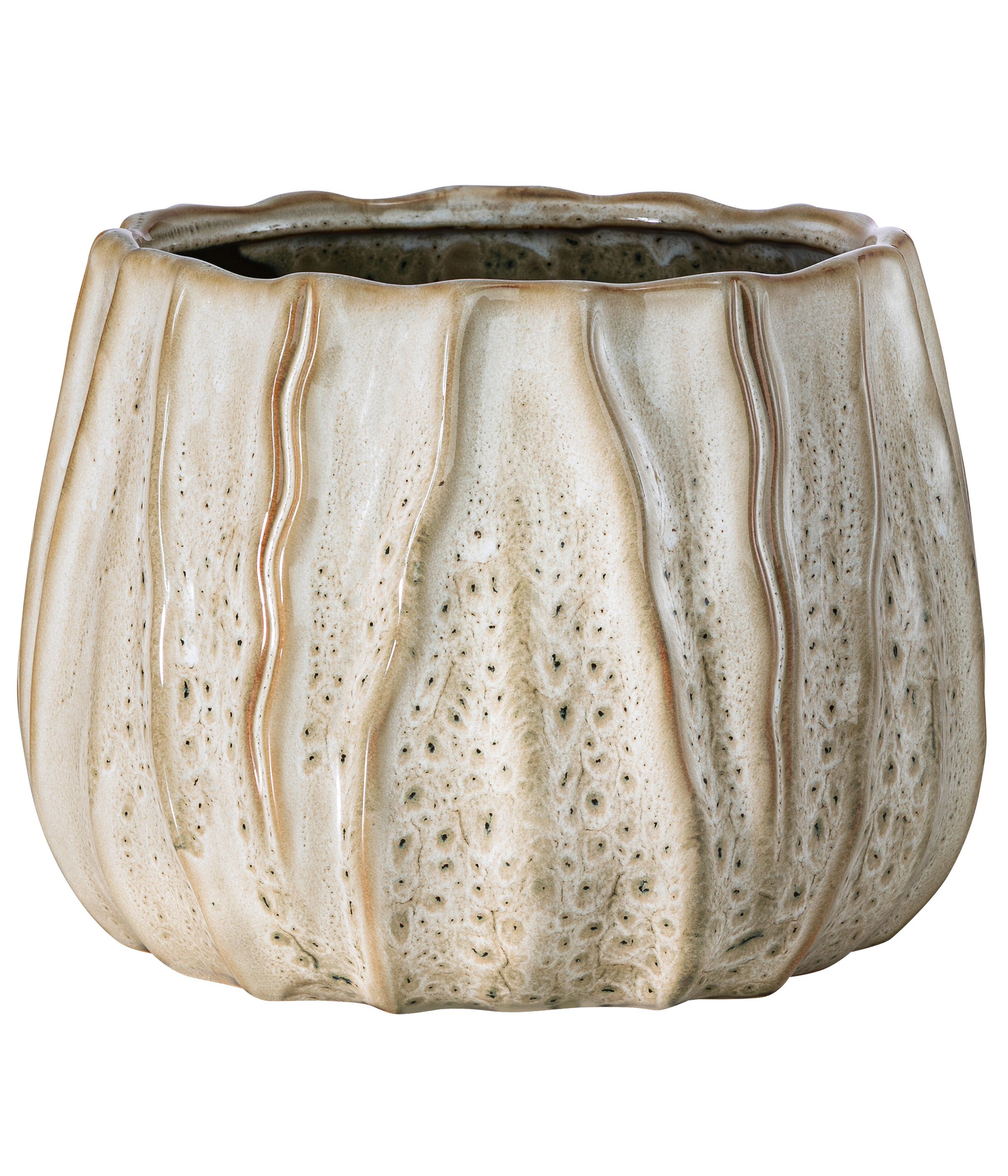 Dehner Übertopf Fan, bauchige Form, glasierte Keramik, versch. Farben, stilvoller Indoor Blumentopf in auffälligem Design