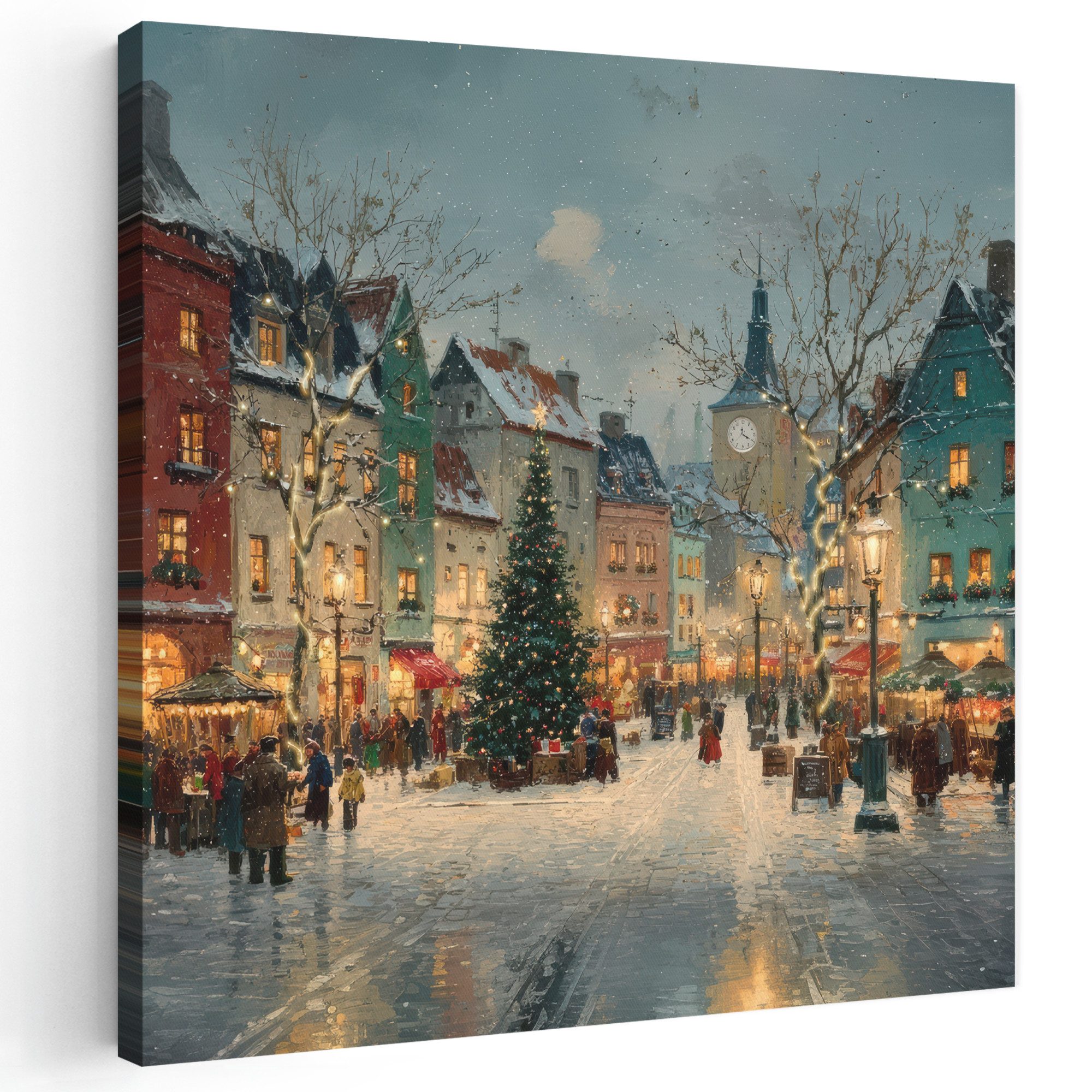 OneMillionCanvasses® Leinwandbild Weihnachtliche Atmosphäre - City Square - Farbenfroh, Fotodruck (1 St), Wandbild, Deko Schlafzimmer Wohnzimmer Flur 20x20 cm