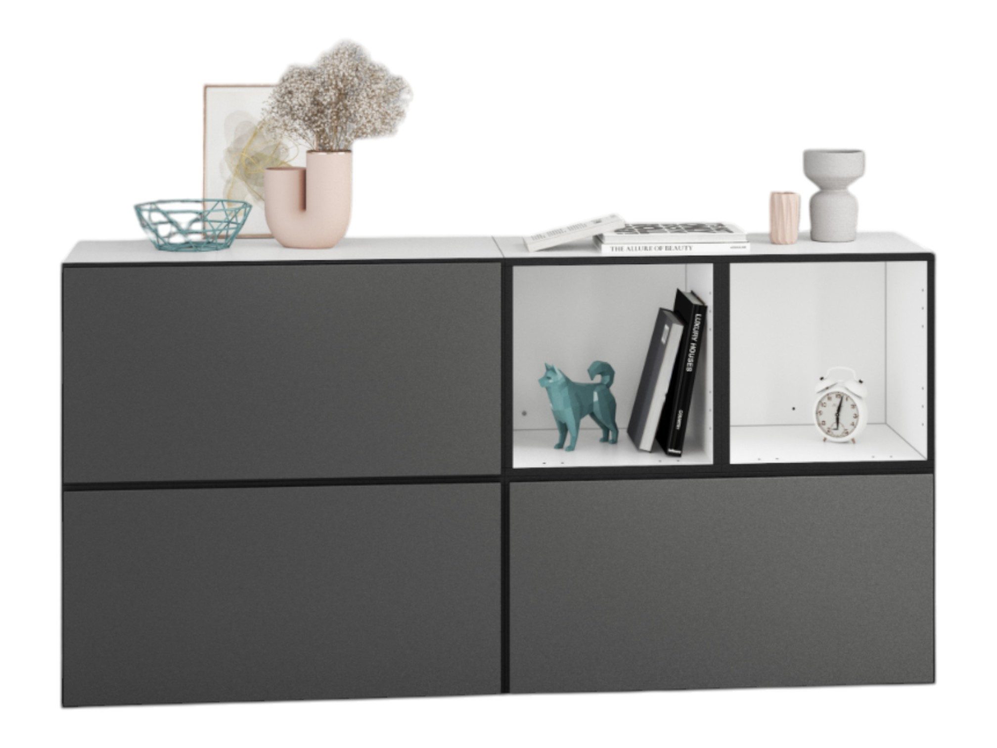 moebel-dich-auf Sideboard VARIANTO 1 (5 tlg., 152 cm breit, Sideboard bestehend aus 3x Schränken mit Klappe und 2x Regal), stehend und hängend