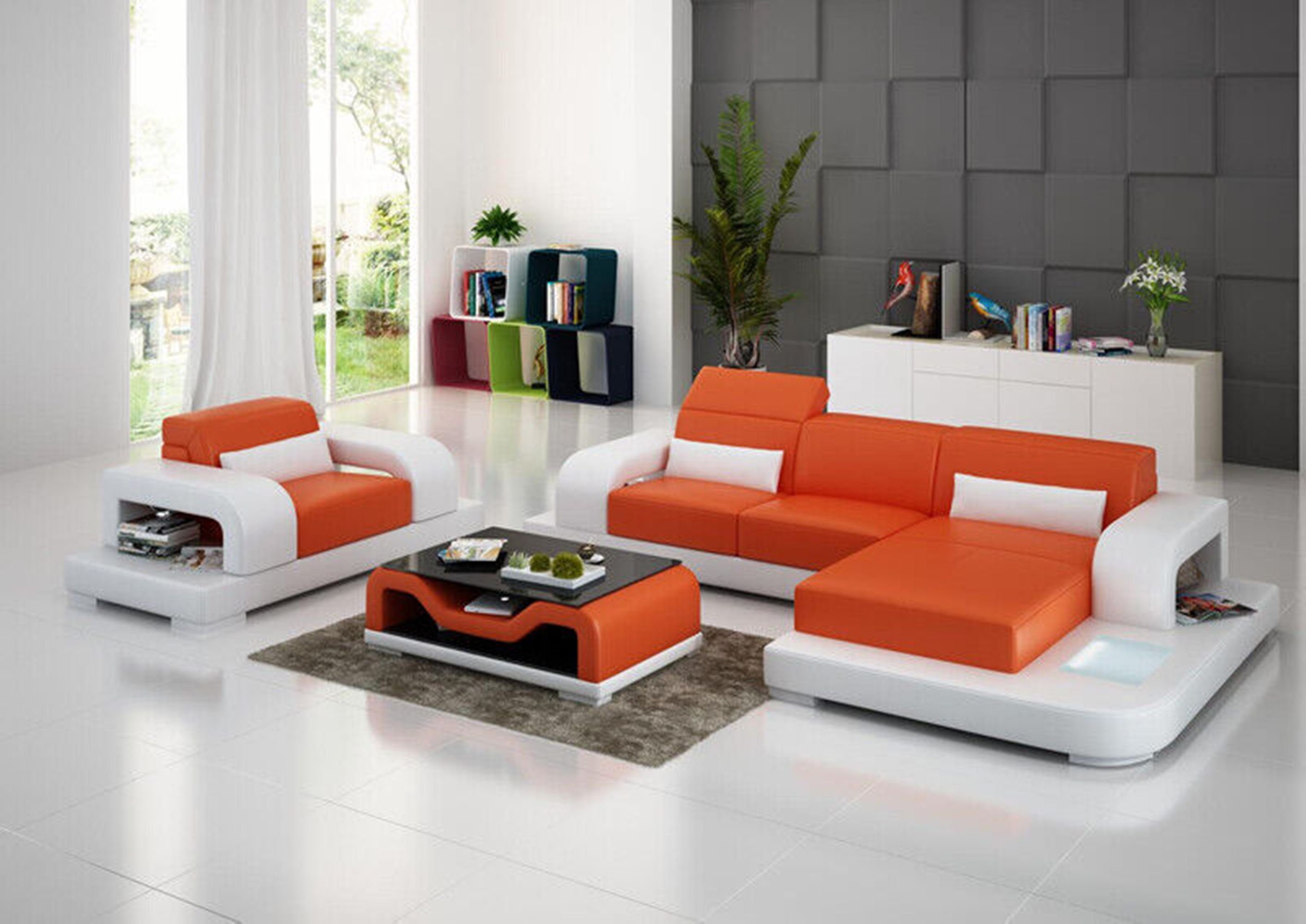 Wohnlandschaft Ecksofa 1 Sofa L-förmig mit Sitzer Orange JVmoebel Ecksofa, Ledersofa USB