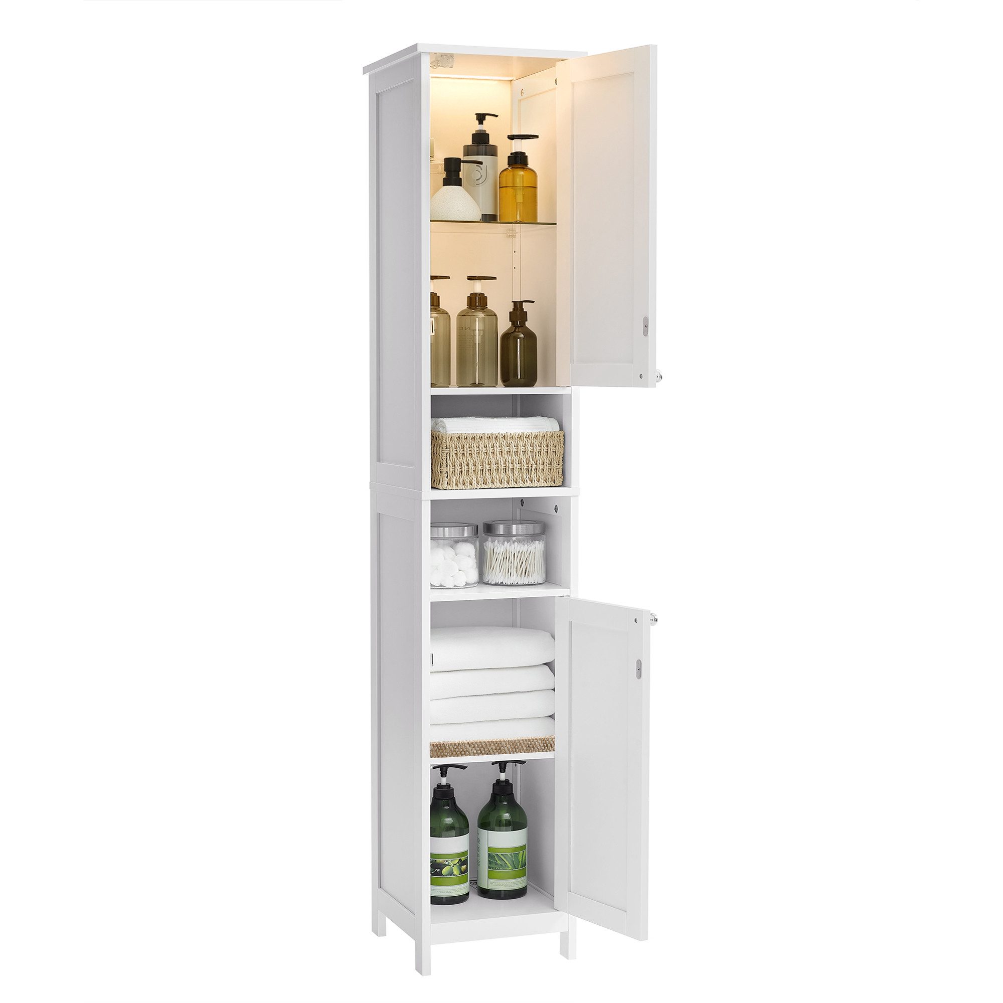 VASAGLE Badkommode Badezimmerschrank schlanker Badschrank mit Beleuchtung, 30 cm breit, mit verstellbaren Ablagen, modern, hoch, für kleine Räume – Bild 2 von 5