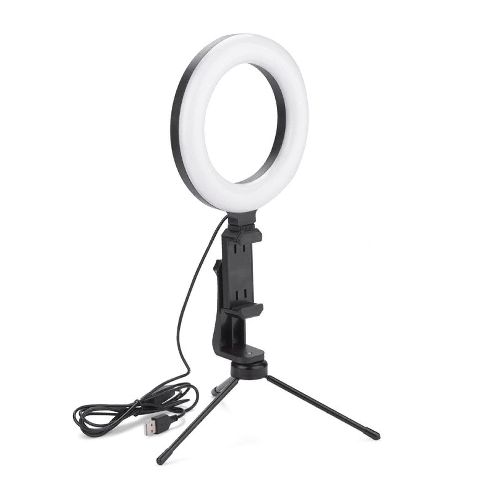 HAC24 Ringlicht LED Handy Ringlampe Smartphone Lampe Licht Ringleuchte, Ø 16 cm mit Stativ und Handyhalter Dimmbar