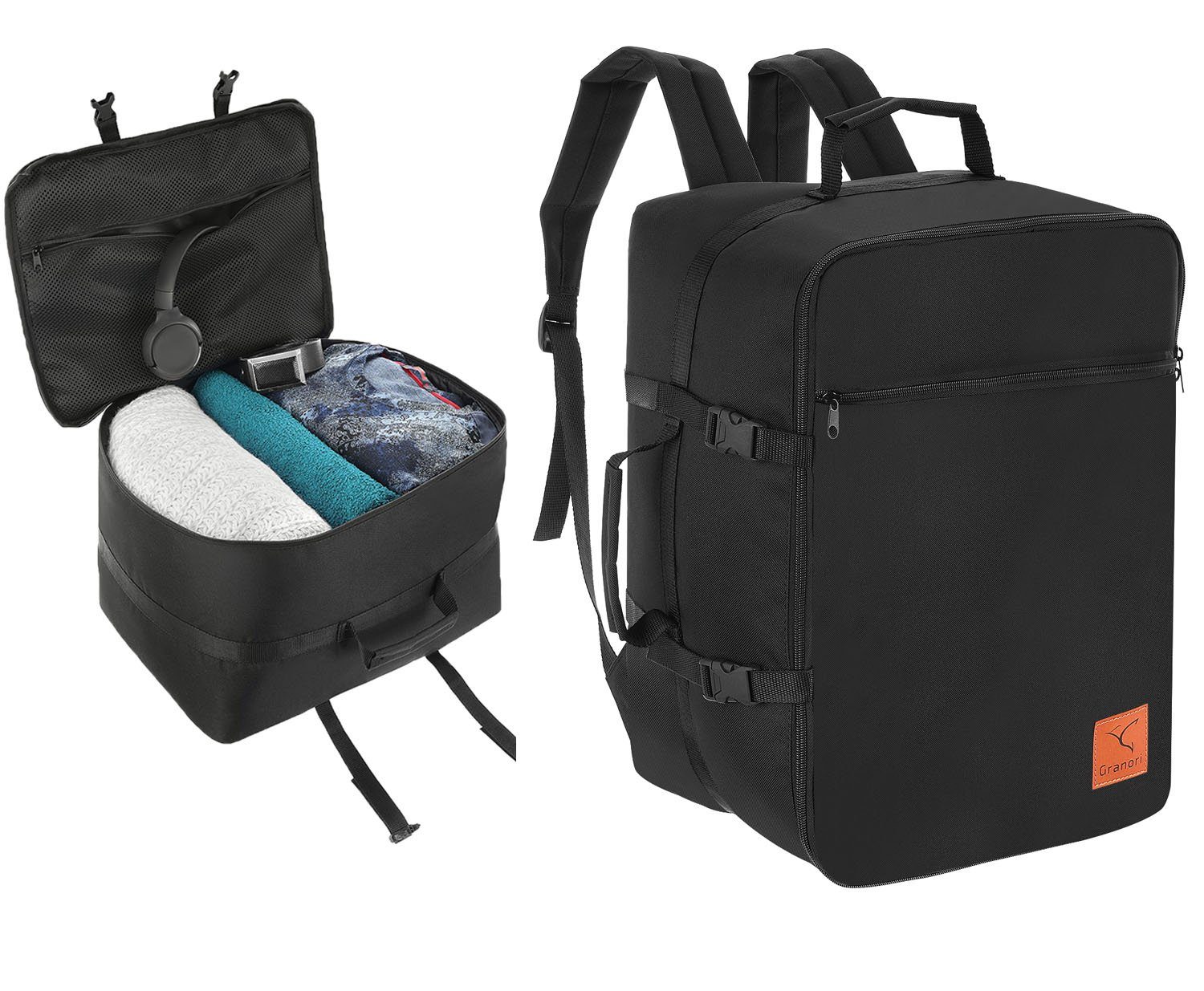 Granori Kofferrucksack Dreampack Pro 40x30x25 / 40x30x20 cm – Handgepäck- Rucksack (Flexsize), Platzwunder mit optimaler Konstruktion zum maximalen  Bepacken