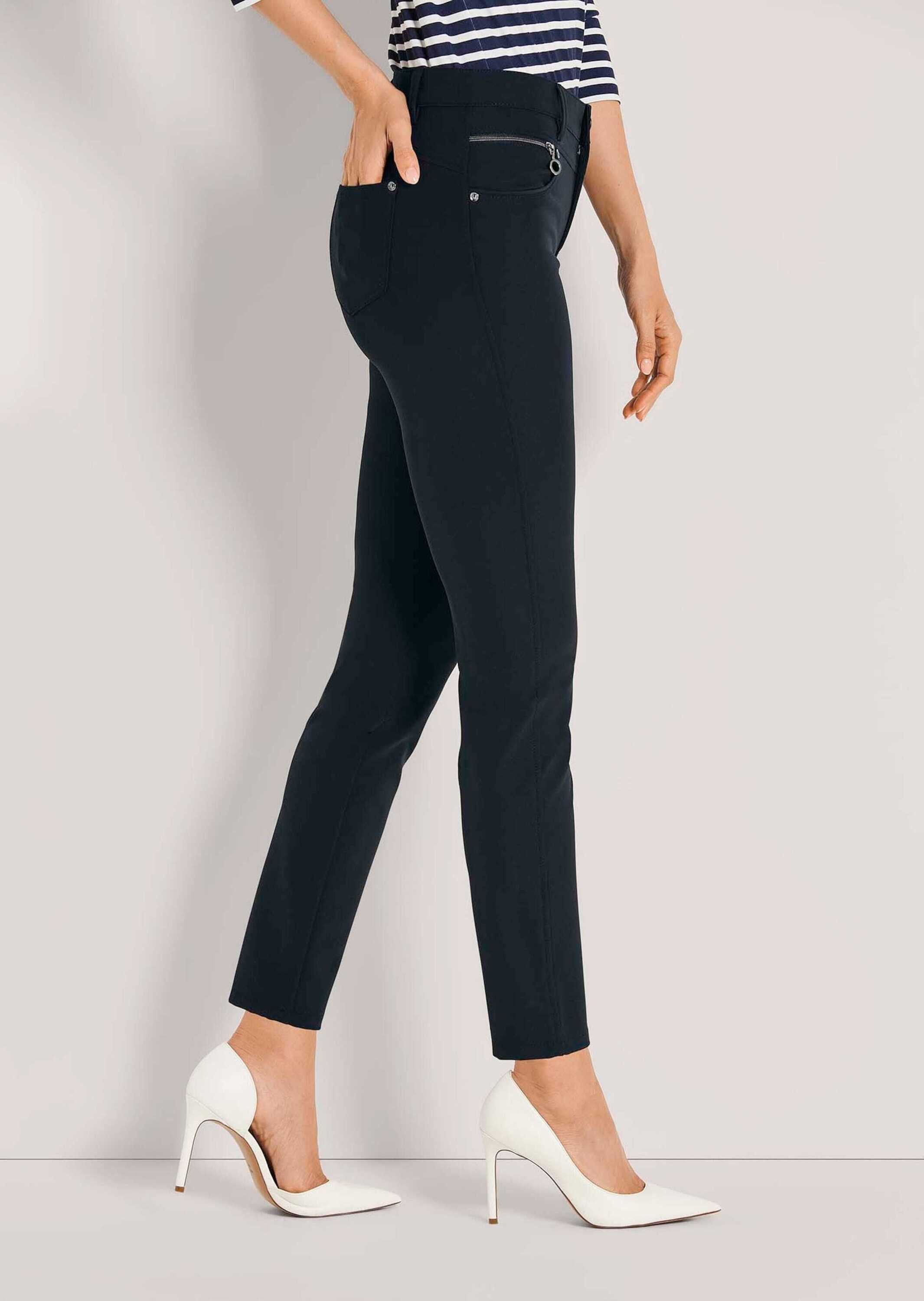 MADELEINE Stoffhose Slim Fit Stretchhose mit Taschen Schlanker Schnitt mit Reißverschluss-Details, mittlere Bundhöhe