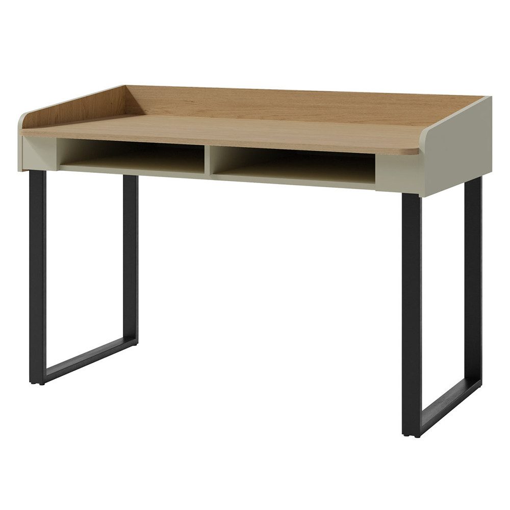 Lomadox Schreibtisch ALAMO-133, eukalyptusgrün mit Eiche Nb., 125 cm breit, 2 offene Fächer