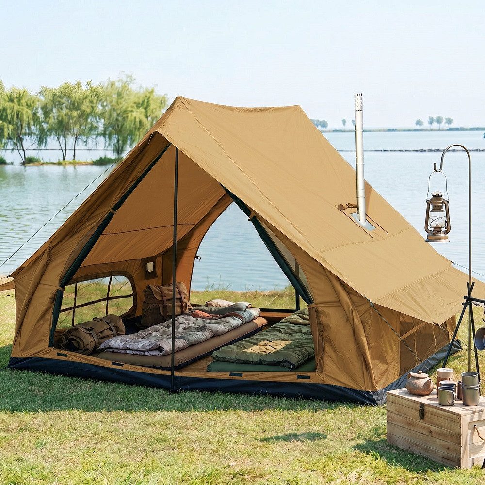 Meulbaty aufblasbares Zelt Campingzelt 300x210x200cm Schnell aufzubauendes, tragbares Zelt, Personen: 4 (1 tlg., mit Luftpumpe, Kaminöffnung, Gampingzelt aus Oxford-Stoff), Air Glamping Zelte für 4 Jahreszeiten Camping