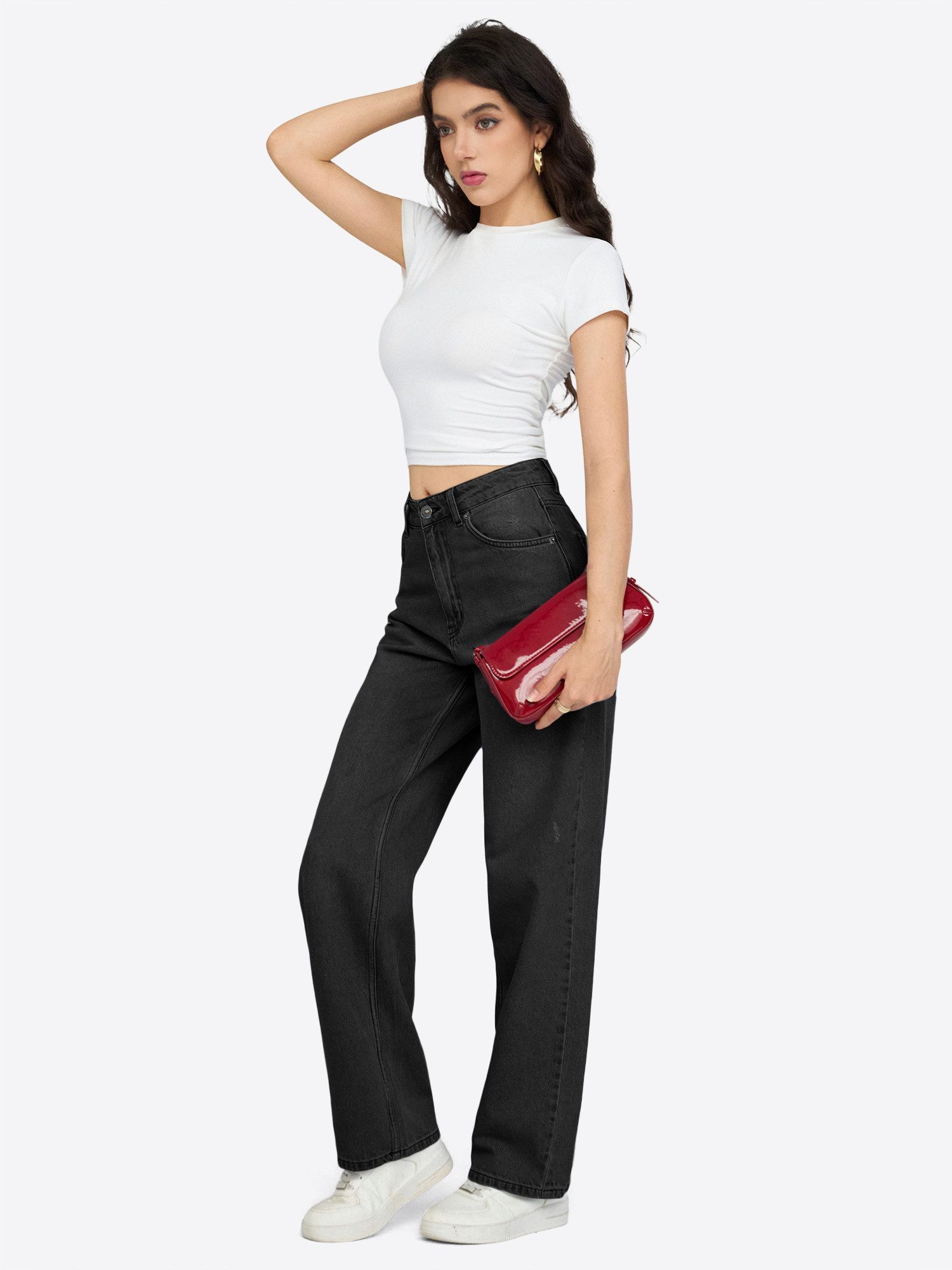 Imily Bela Weite Jeans Damen hochtaillierte Loose-fit-Jeans mit Waschungseffekt (Packung, 1-tlg., 1per-Pack) 5-Pocket-Style
