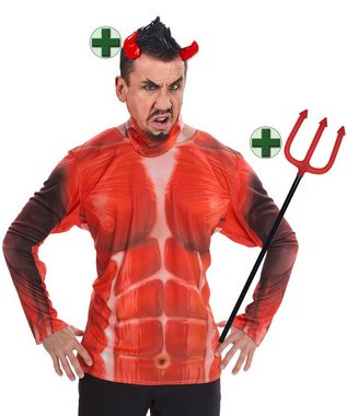 Karneval-Klamotten Teufel-Kostüm Herrenkostüm Teufel Shirt mit Dreizack und Hörner, Männer Kostüm Halloween Karneval