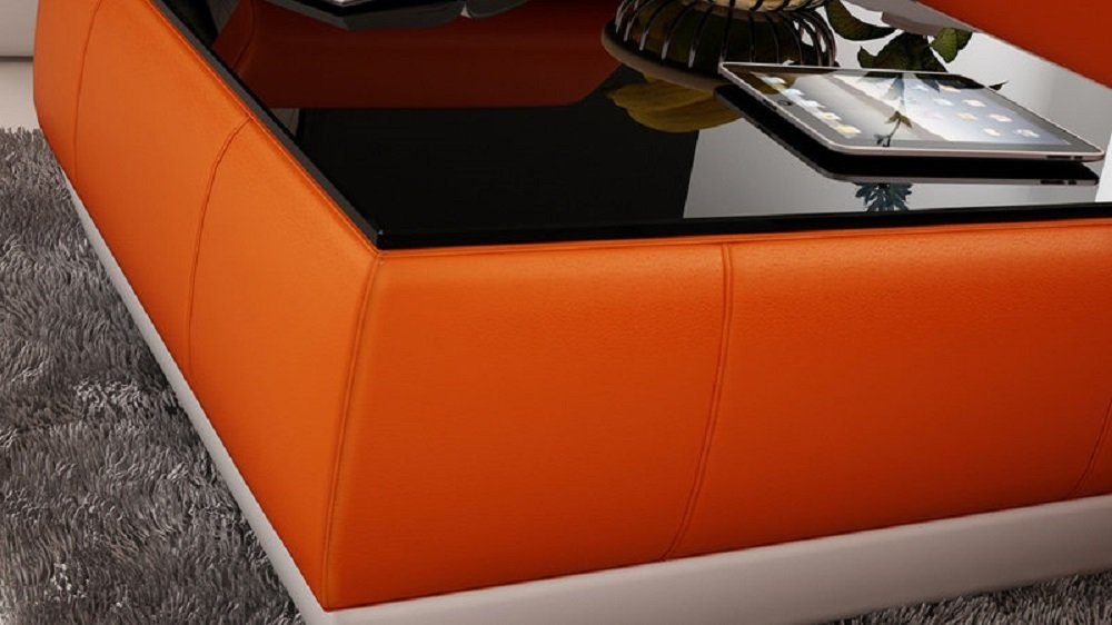 JVmoebel Orange/Weiß Sofatisch Glas Design Tische Sofa Kaffee Beistell Couch Leder Tisch Couchtisch