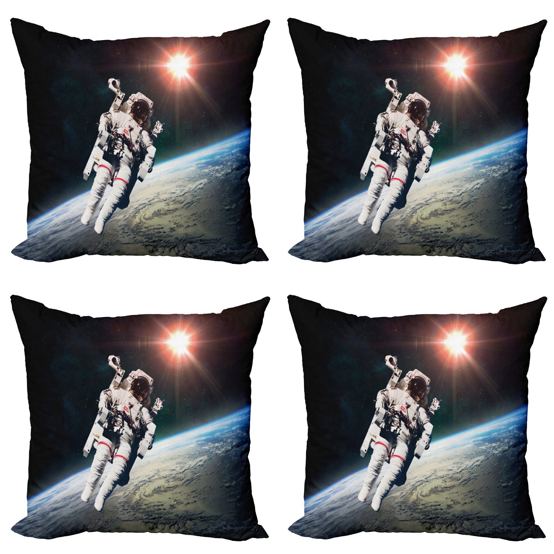Kissenbezüge Modern Accent Doppelseitiger Digitaldruck, Abakuhaus (4 Stück), Galaxis Astronaut mit Sun Beams