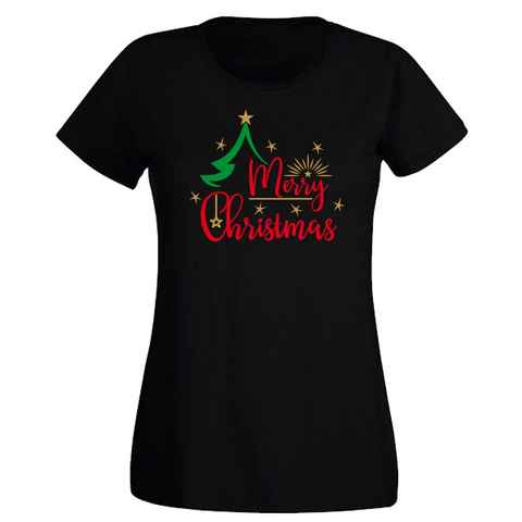 G-graphics T-Shirt Damen T-Shirt - Merry Christmas mit trendigem Frontprint, Slim-fit, Aufdruck auf der Vorderseite, Spruch/Sprüche/Print/Motiv, für jung & alt