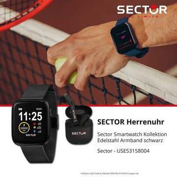 Sector Sector Herren Armbanduhr Analog-Digi Smartwatch, Analog-Digitaluhr, Herren Smartwatch eckig, extra groß (ca. 46mm), Edelstahlarmband schwa