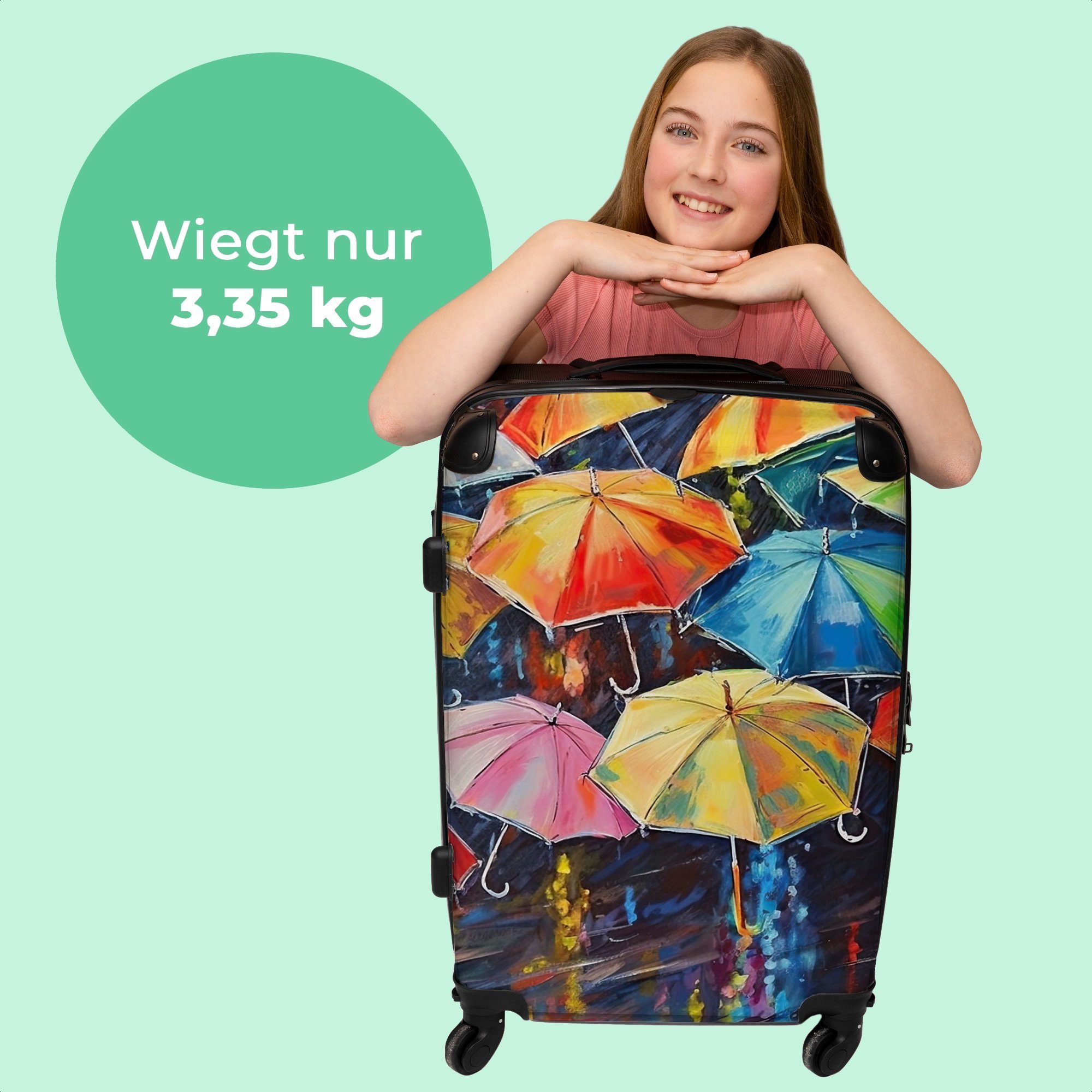 67x43x25cm Aufgabegepäck Kunst Große - Koffer Trolley - Rollen, mit 4 - 4 Regenbogen, NoBoringSuitcases.com© Regenschirme Malerei Reisekoffer - Rollkoffer Rollen