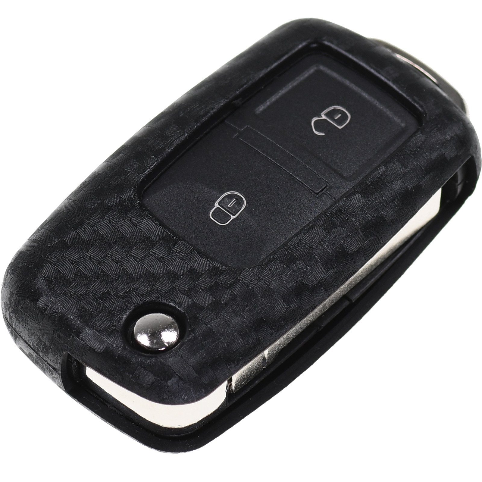 Schlüssel Fox SEAT Jetta Look, Polo Schlüsseltasche Golf bis 2 mt-key für Softcase EOS Carbon VW Silikon Tasten im Schutzhülle 2009 Skoda Autoschlüssel