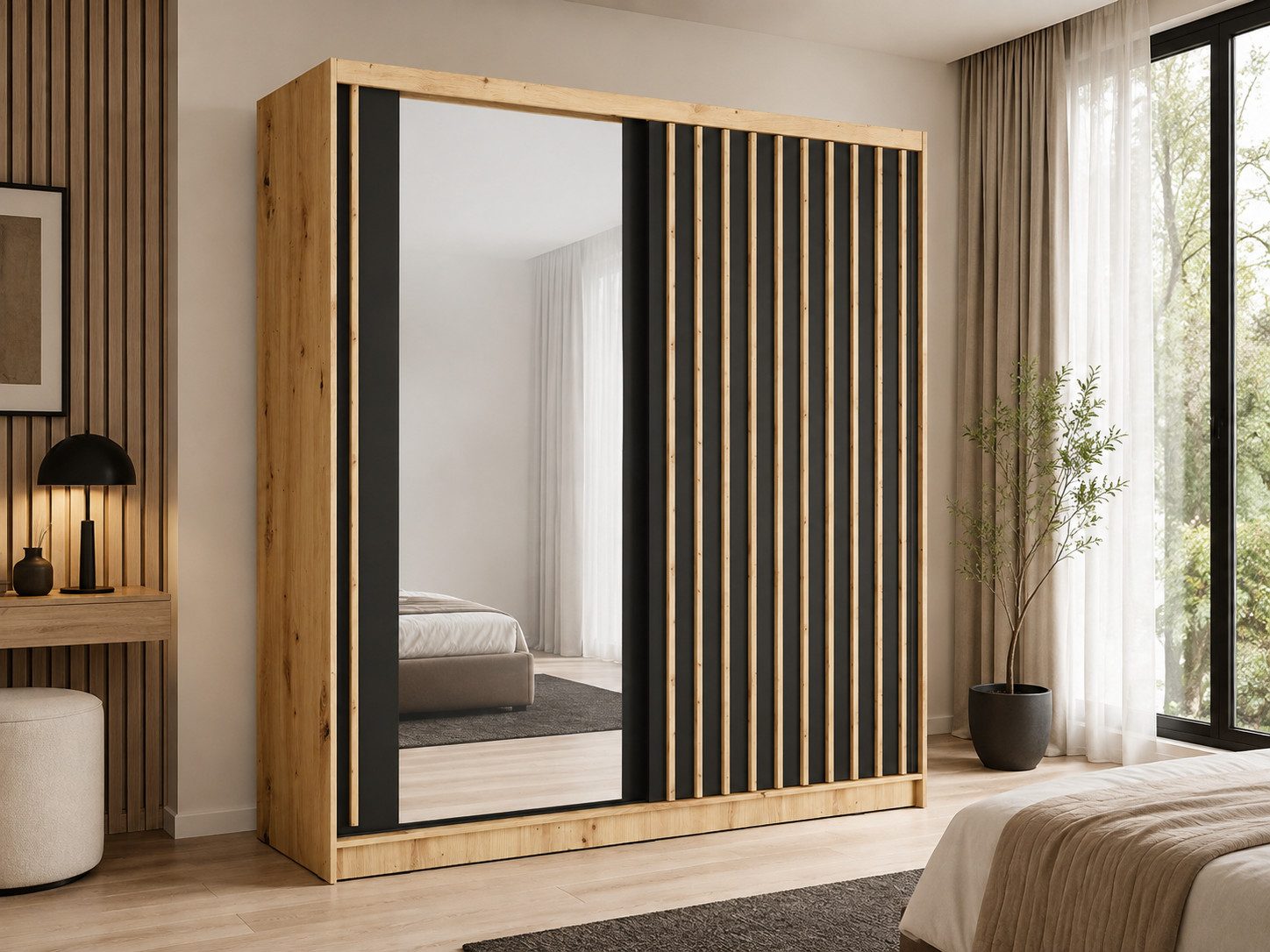 Home affaire Kleiderschrank VILLEFRANCHE modern mit viel Stauraum, Fächer & Kleiderstange, Spiegel Garderobe in 3 Breiten (155, 205, 248 cm), erhältlich in 3 Farben