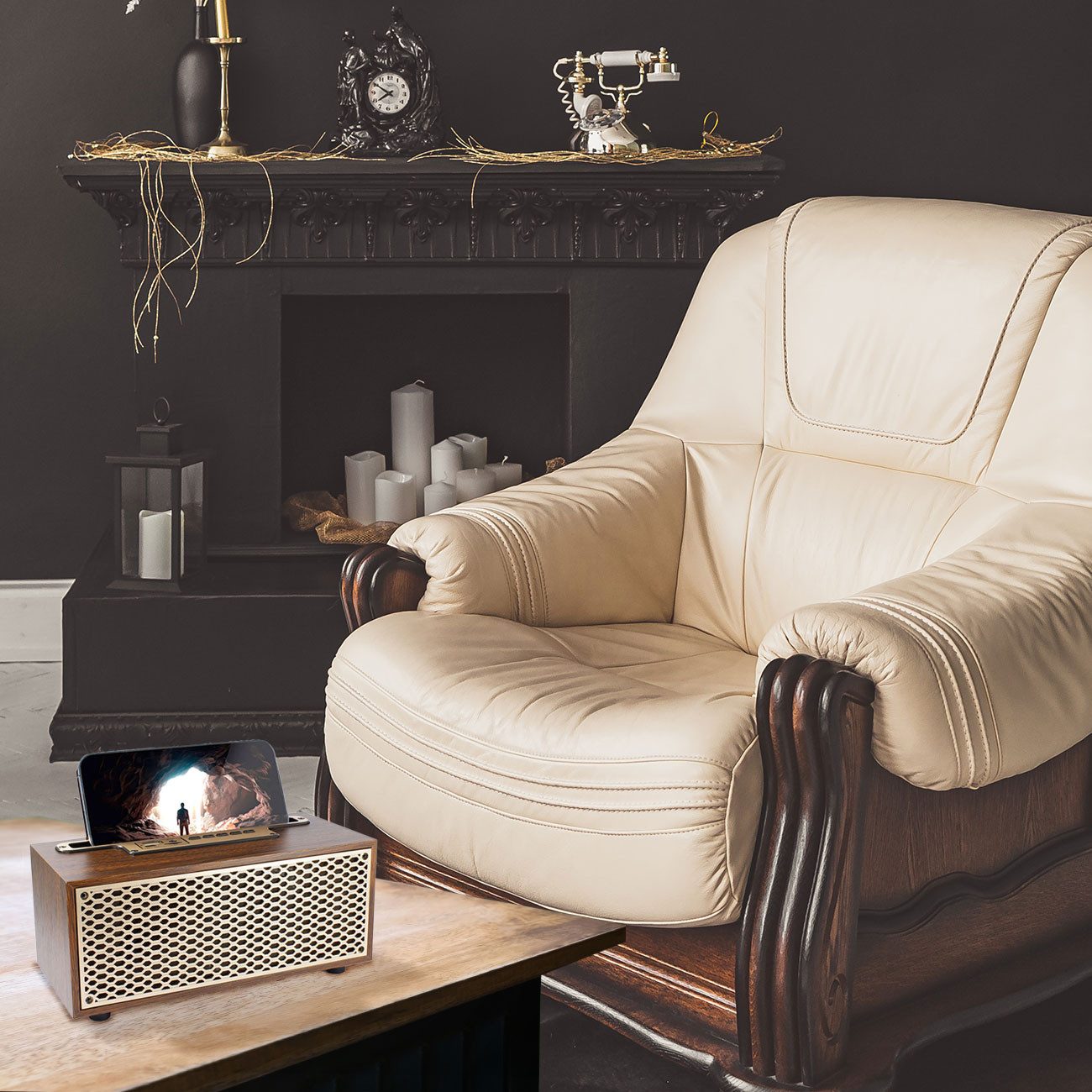 EAXUS XM-5H Vintage Bluetooth Radio Holz FM-Tuner Smartphone-Ablage 5W Retro-Radio (Bluetooth Radio im Holzgehäuse mit FM-Tuner & Smartphone-Ablage) – Bild 4 von 5