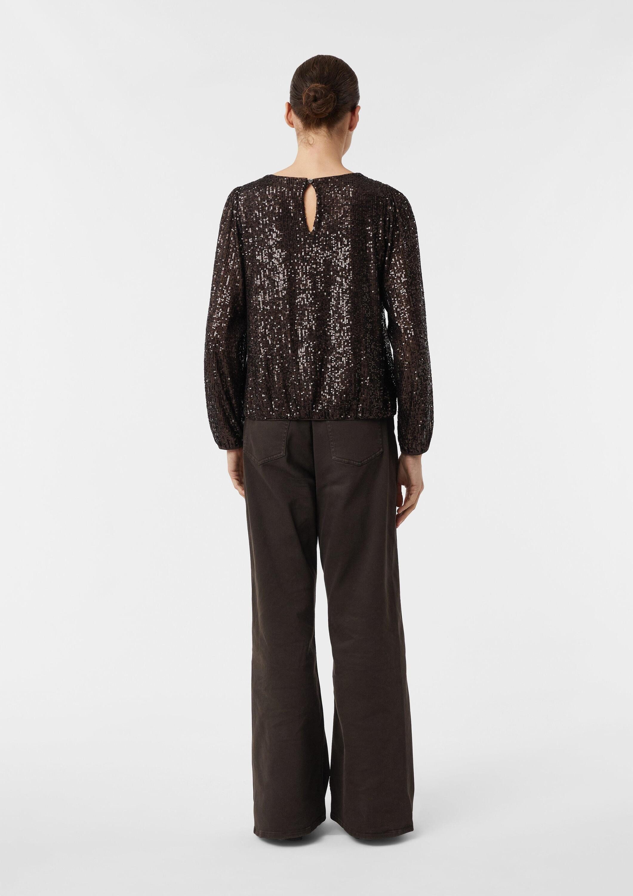 comma Langarmbluse Bluse Bluse mit Pailletten und Elastikbündchen