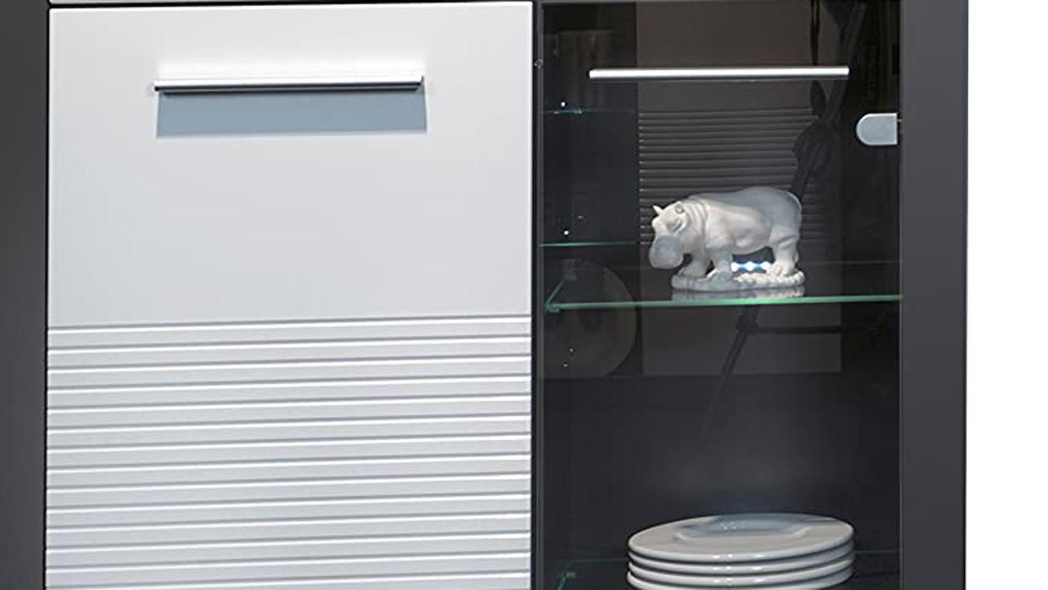 Bega Consult Vitrine Vitrine Kolibri grau MDF weiß Hochglanz mit LED