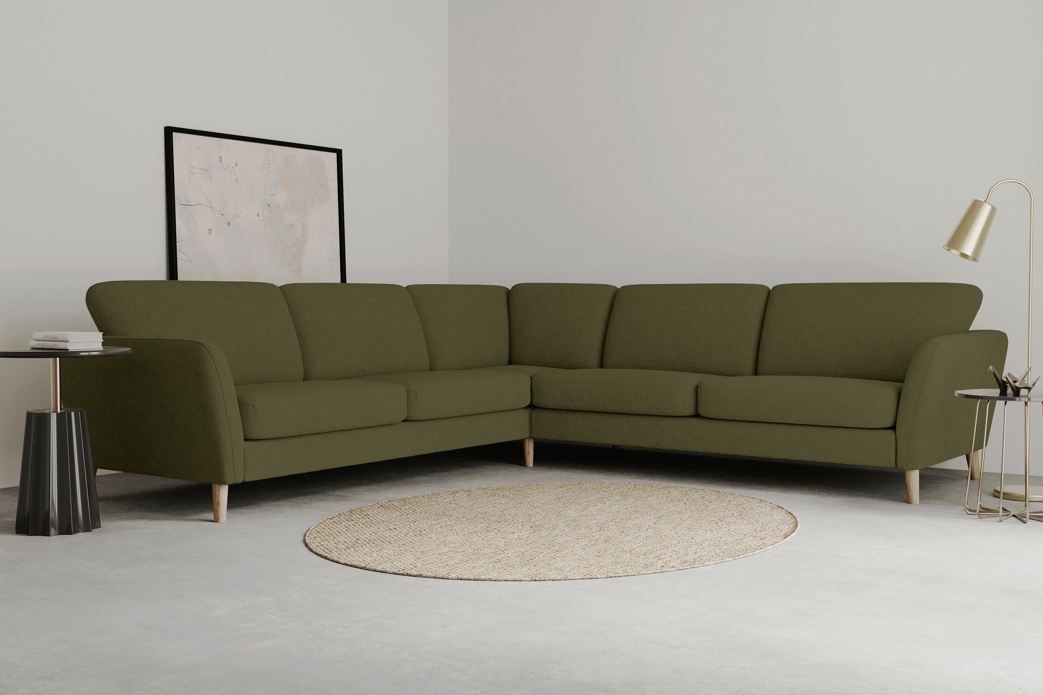 OTTO home Ecksofa MARSEILLE 278/278 cm, L-Form, Webstoff, Flachgewebe, Filzoptik, gleichschenklig, aus Eiche-Massivholz Beinen, verschiedene Bezüge