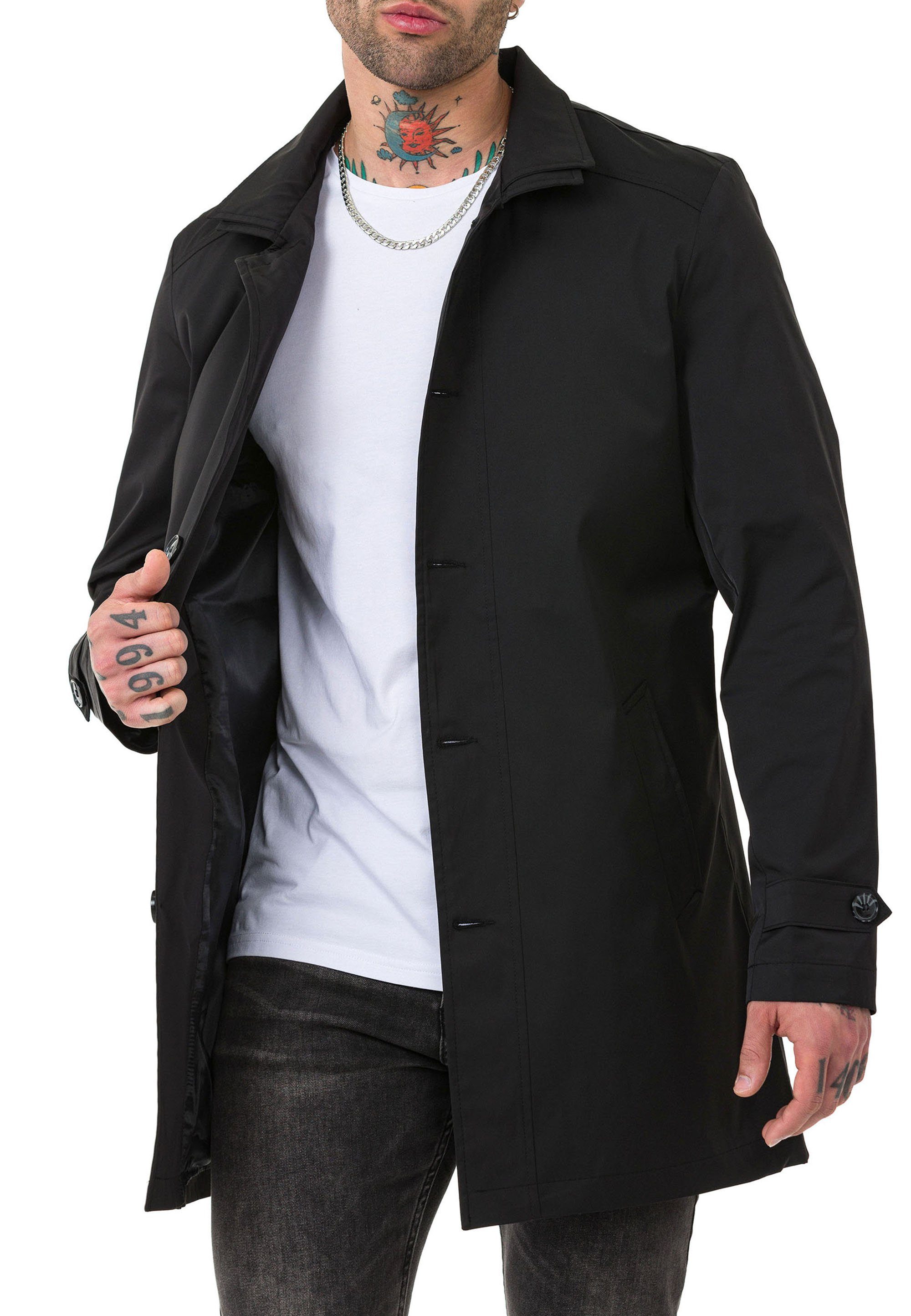 Qualität Trenchcoat eleganter Schwarz Kurzmantel RedBridge Premium