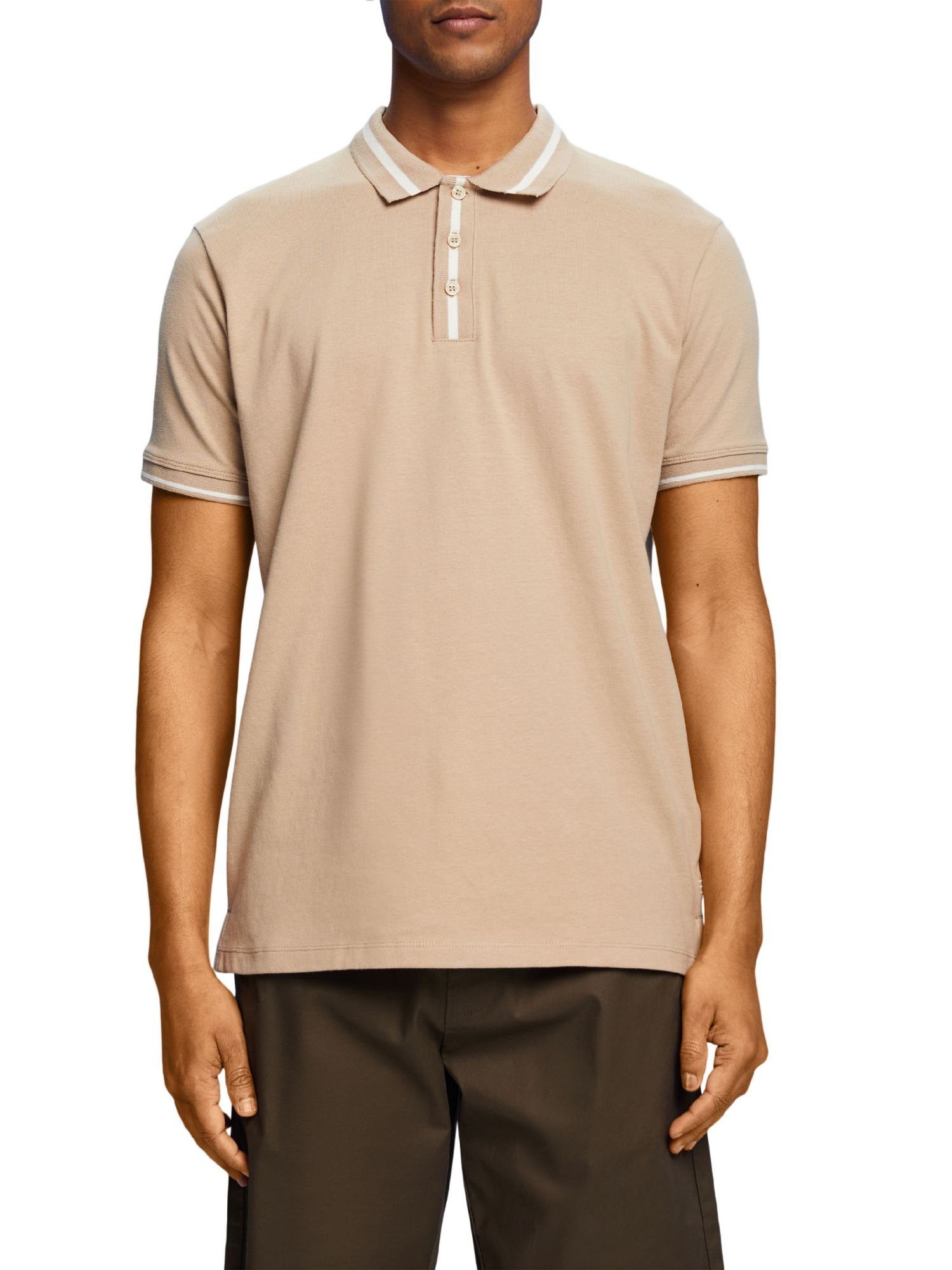Baumwollmix Esprit Jersey, aus SAND Polo-Shirt Poloshirt