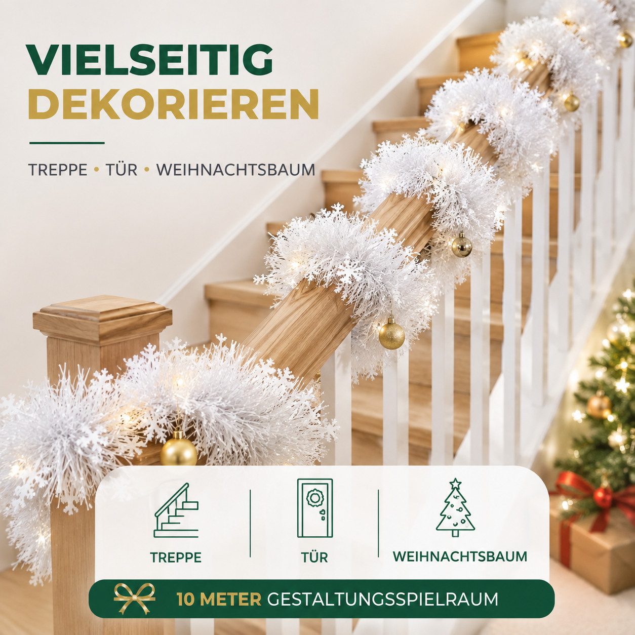 Kunstgirlande Künstliche Weihnachtsgirlande, 10 m lang, grün oder weiß, Weihnachtswunder®, Flexibel einsetzbar / Einfach zu formen – Bild 5 von 5