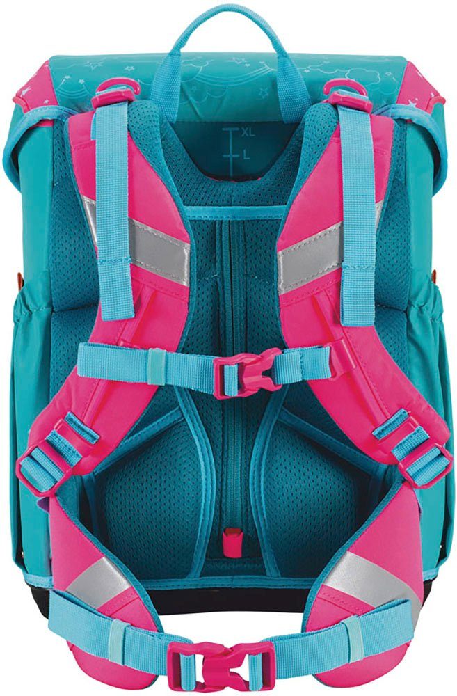 Scout Schulranzen Neo Superflash Extreme, Unicorn (Set, 4-tlg), mit retrorefl. Flächen & 2 Funny Snaps; enthält recyceltes Material