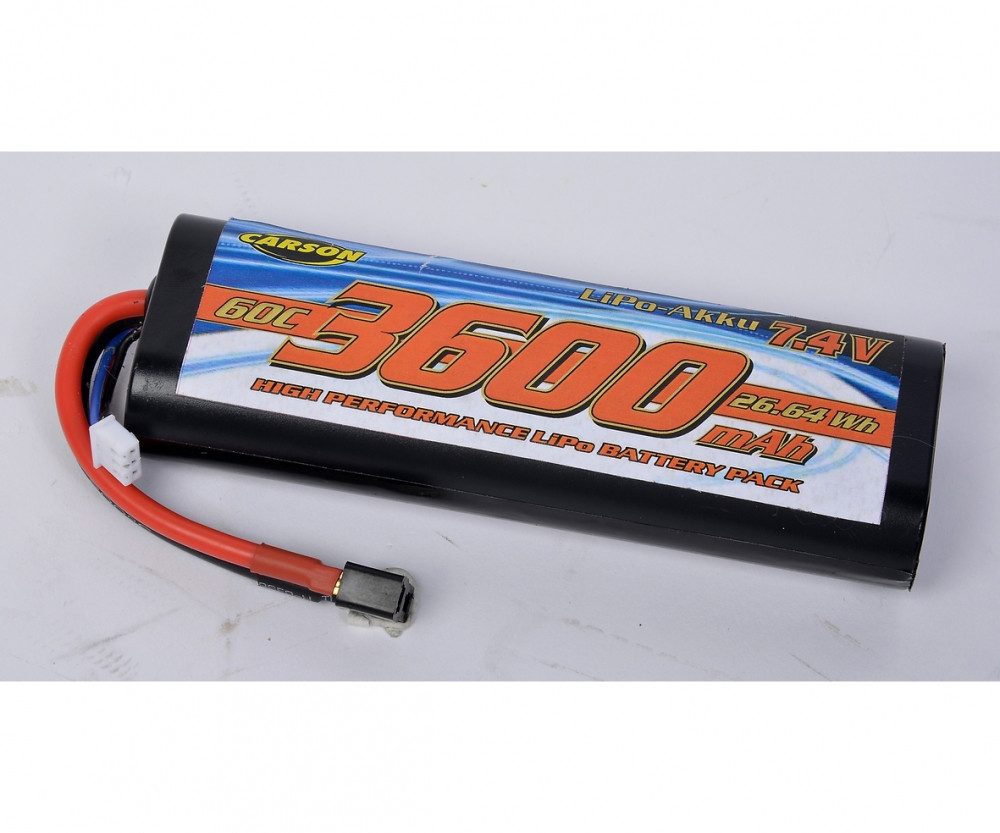 CARSON Carson Lipo Akku 7,4V 3600mAh 60C Race mit T-Plug RC-Ladegerät