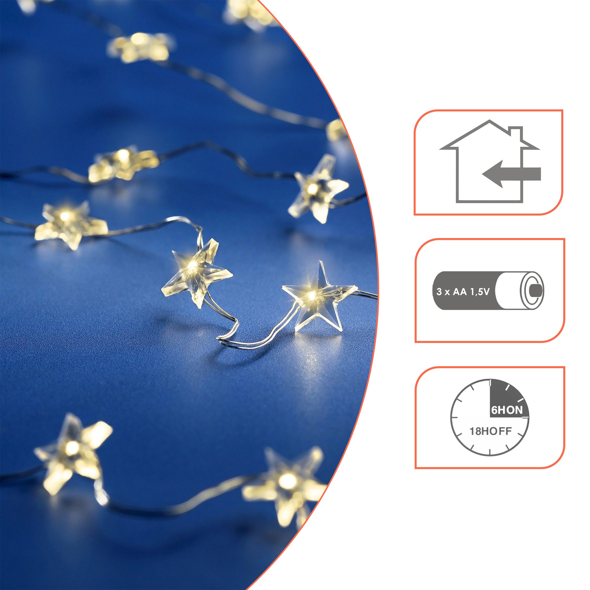 Spetebo LED-Lichterkette Draht Sternen Lichterkette warm weiß, 100-flammig, mit Timer Funktion