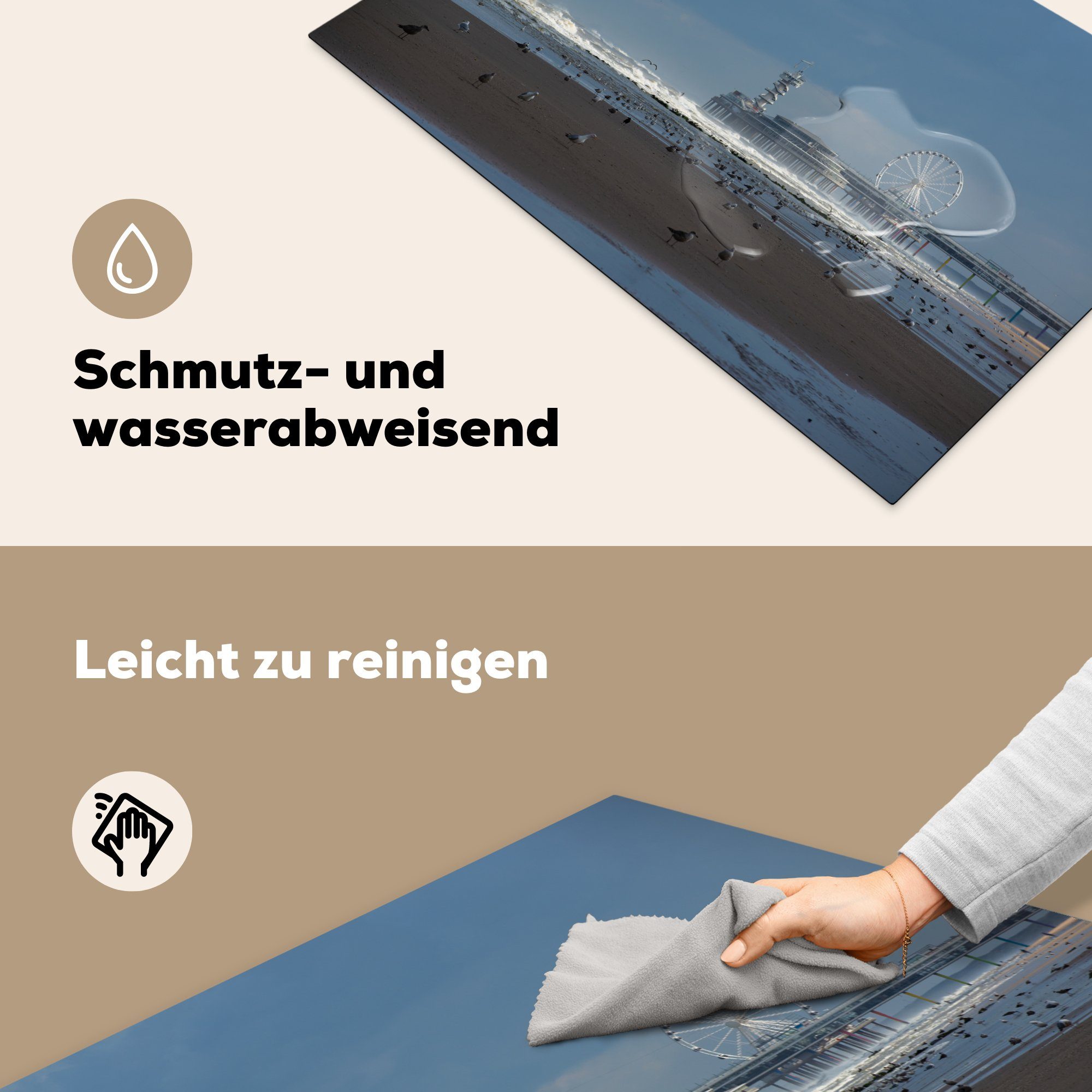 schöner Pier den küche, tlg), Herdblende-/Abdeckplatte Ceranfeldabdeckung auf (1 81x52 MuchoWow cm, die Schutz Scheveningen, Induktionskochfeld für Vinyl, Ein von Blick