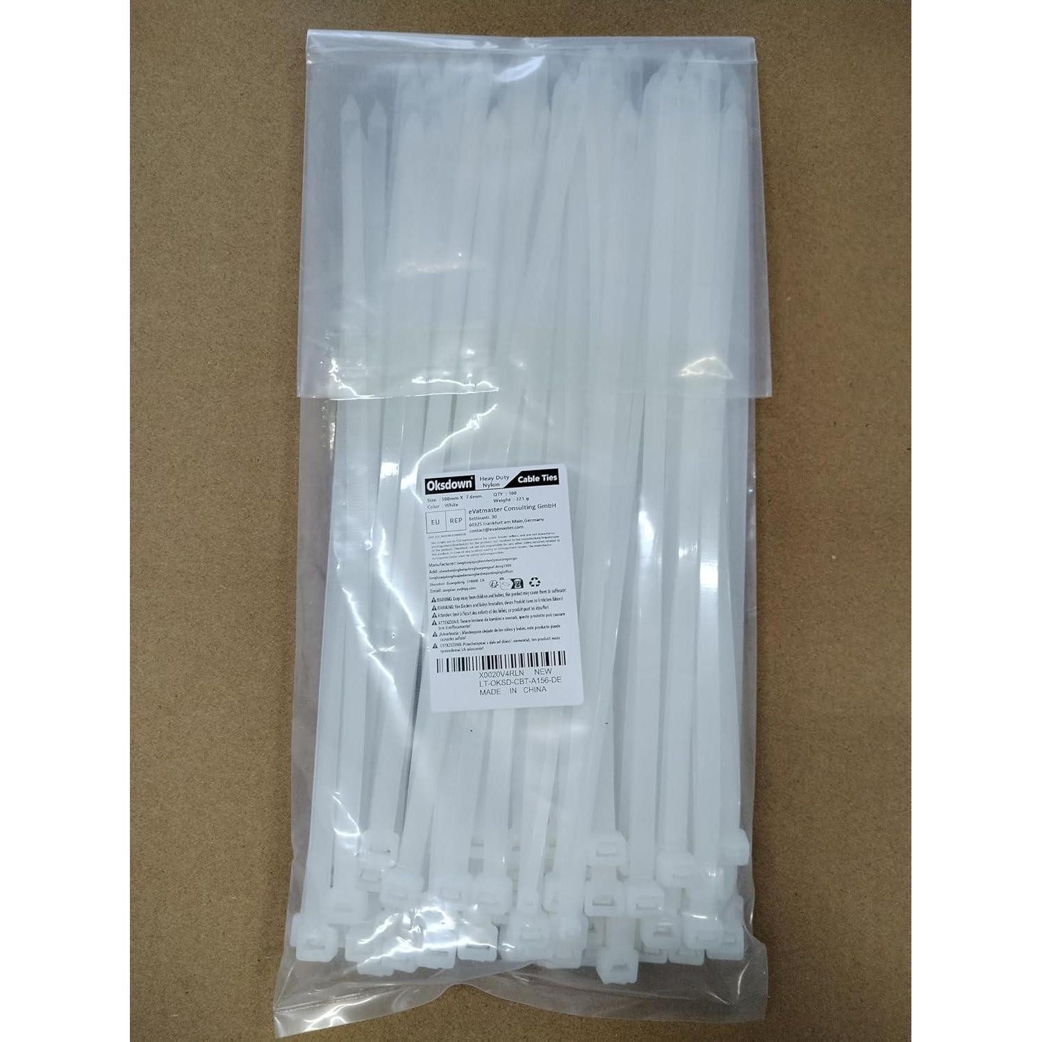 LuxusKollektion Kabelbinder Kabelbinder 300mm 7.6mm 100stk. weiß stark UV