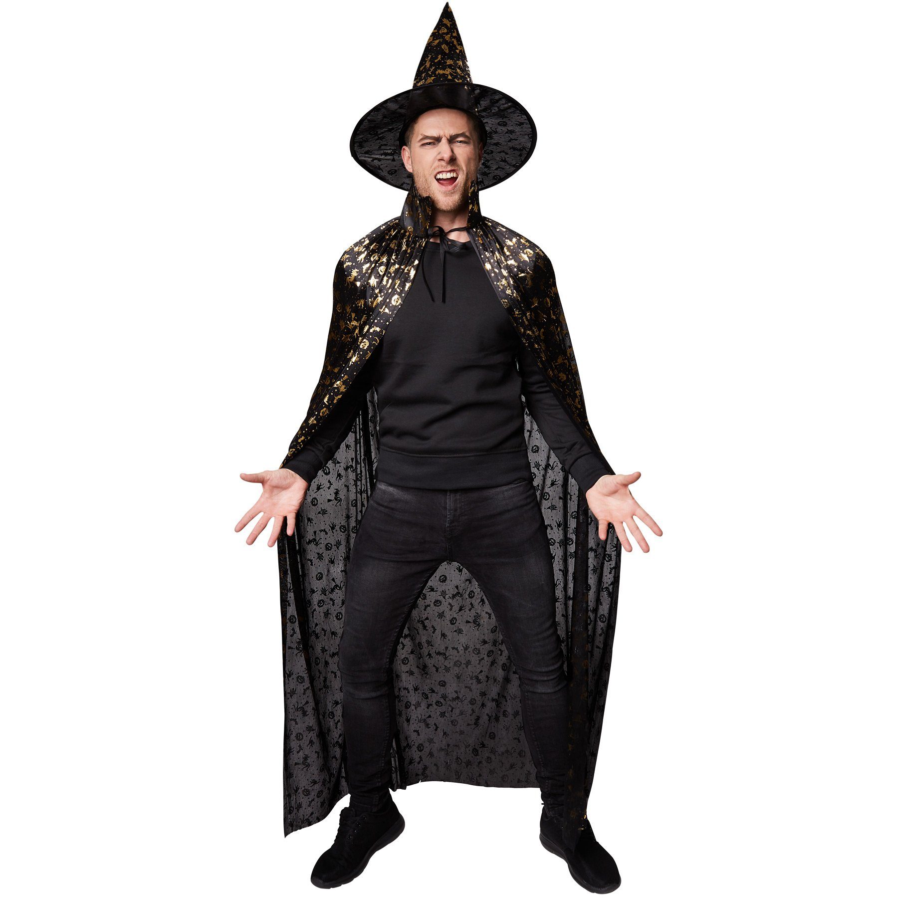 dressforfun Umhang Unisex Erwachsene Set Hut und Umhang Halloween, Vielseitiges Karnevals - und Halloween-Set