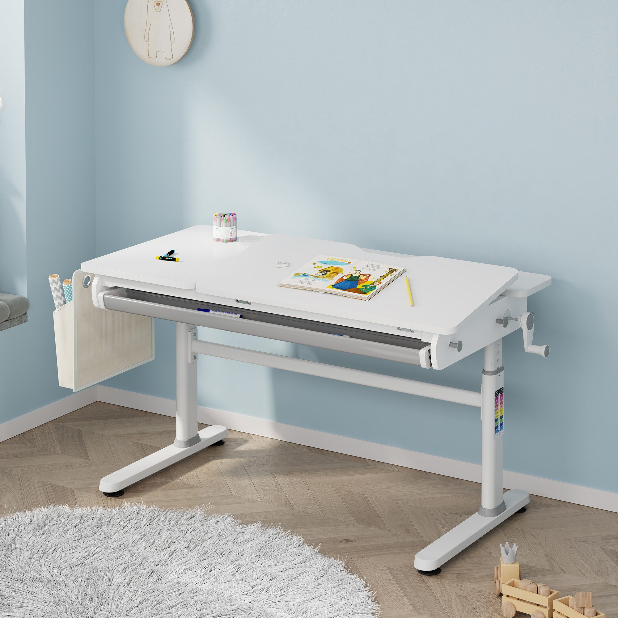 en.casa Kinderschreibtisch, höhenverstellbar »Kuosa« mit Schublade 120x60 c günstig online kaufen