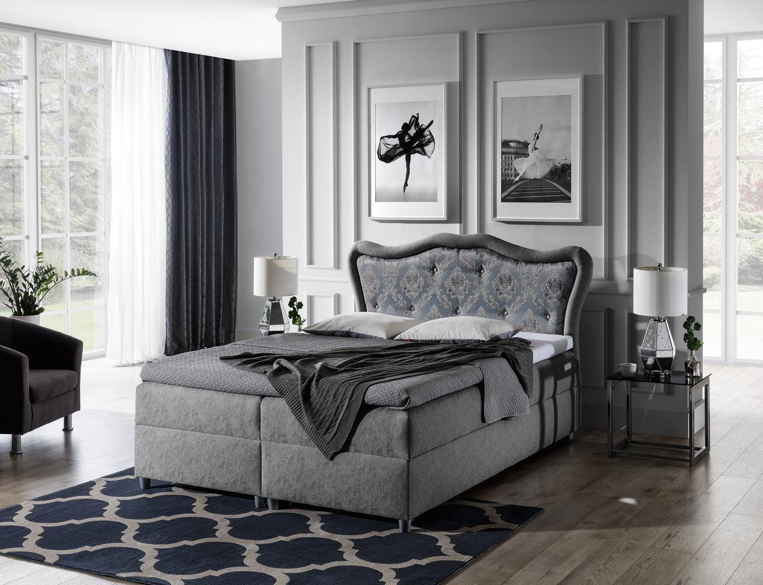 JVmoebel Bett, Klassisches Bett Boxspring Barock Luxus Grau Schlafzimmer Betten Möbel