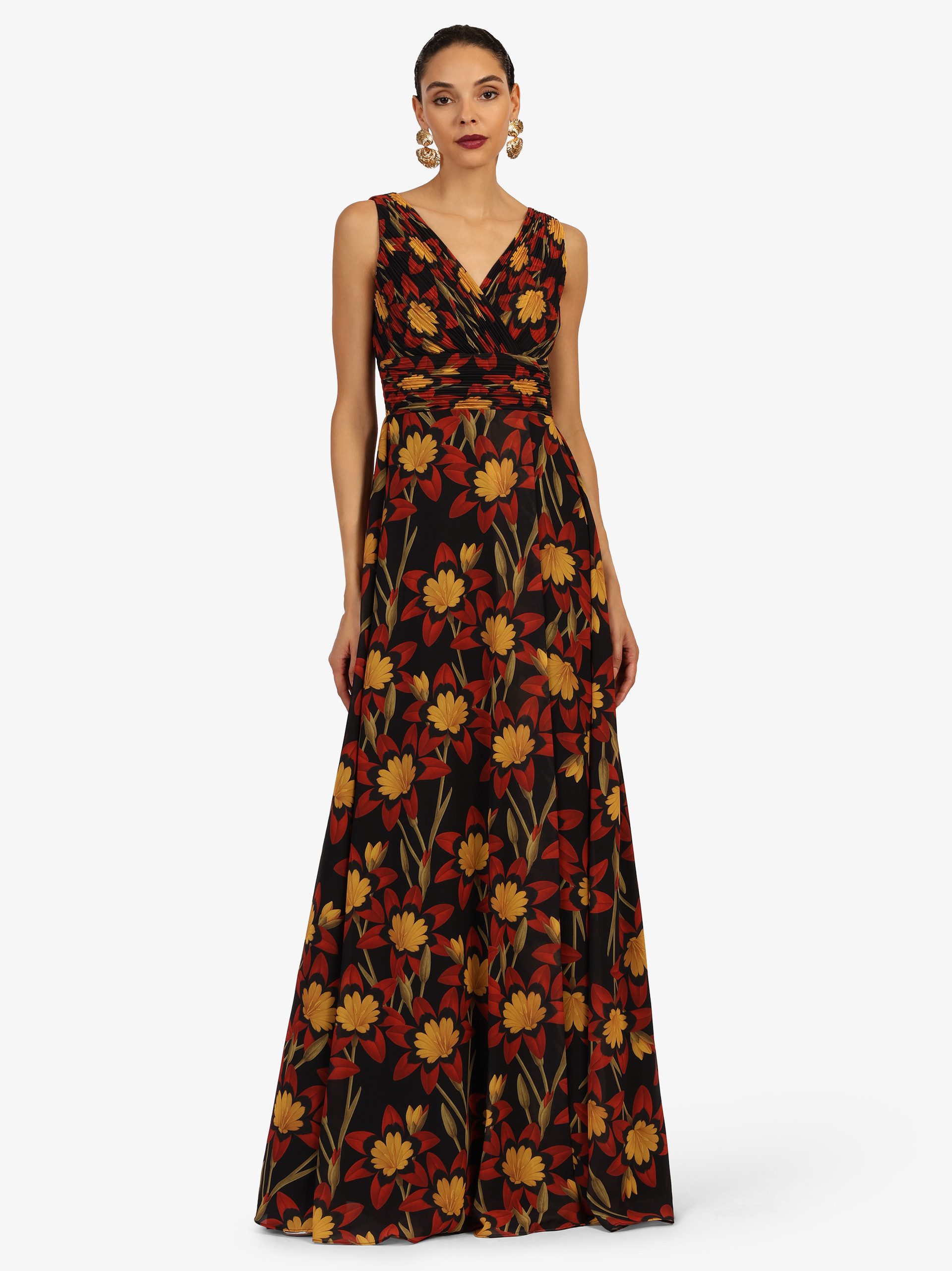 Kraimod Abendkleid mit Plisseefalten und floralem Muster