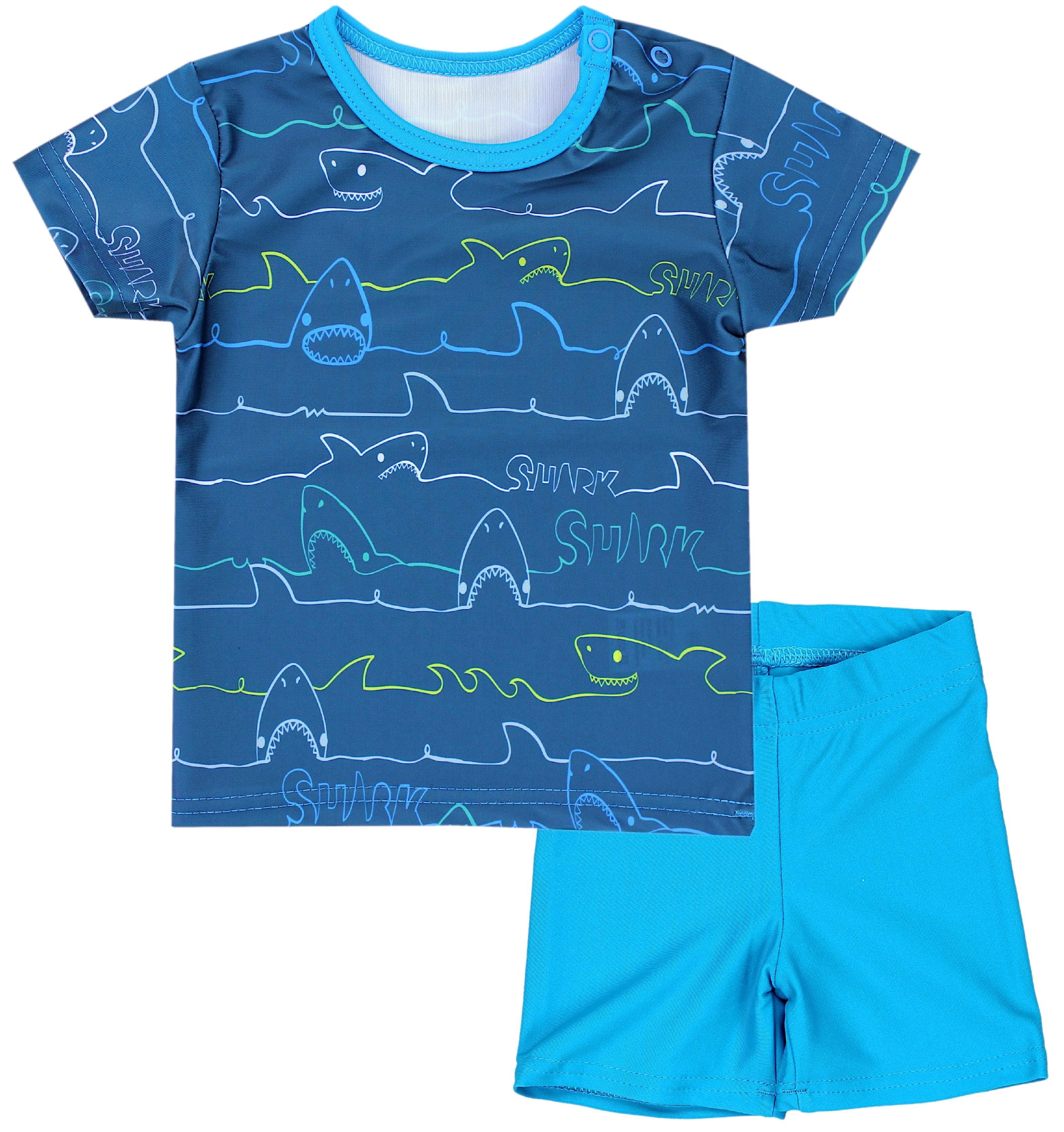 Blau Badeanzug / Badeanzug Aquarti Zweiteiliger Jeans Kinder T-Shirt UV-Schutz / Baby Jungen Haie Badehose