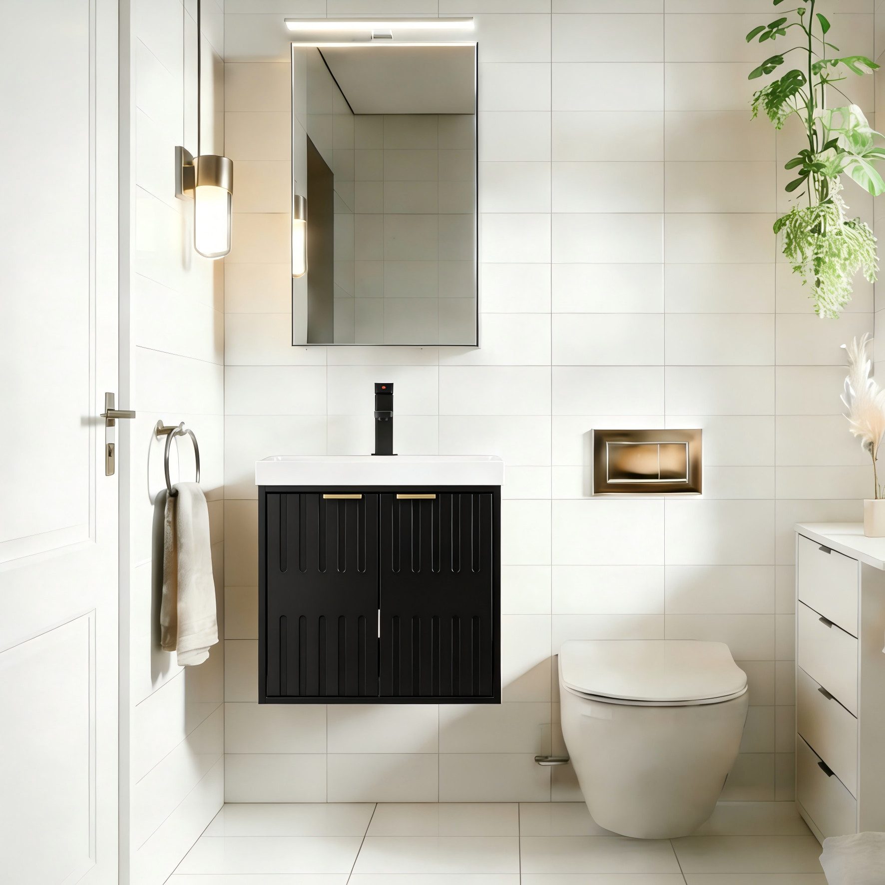 UEV Waschtisch klein Waschbecken mit Unterschrank set Badmöbel Gäste-WC hängend 49cm (Waschplatz ausreichend Stauraum,Badmobel Set fur Badezimmer, Unterschrank  – Bild 2 von 5