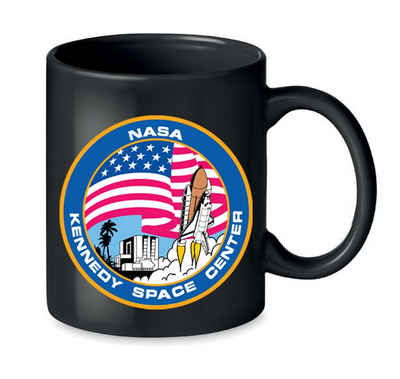 Blondie & Brownie Tasse NASA Kennedy Space Center Rakete Sterne Elon X in Schwarz und Weiß, Keramik, Spühlmaschinenfest