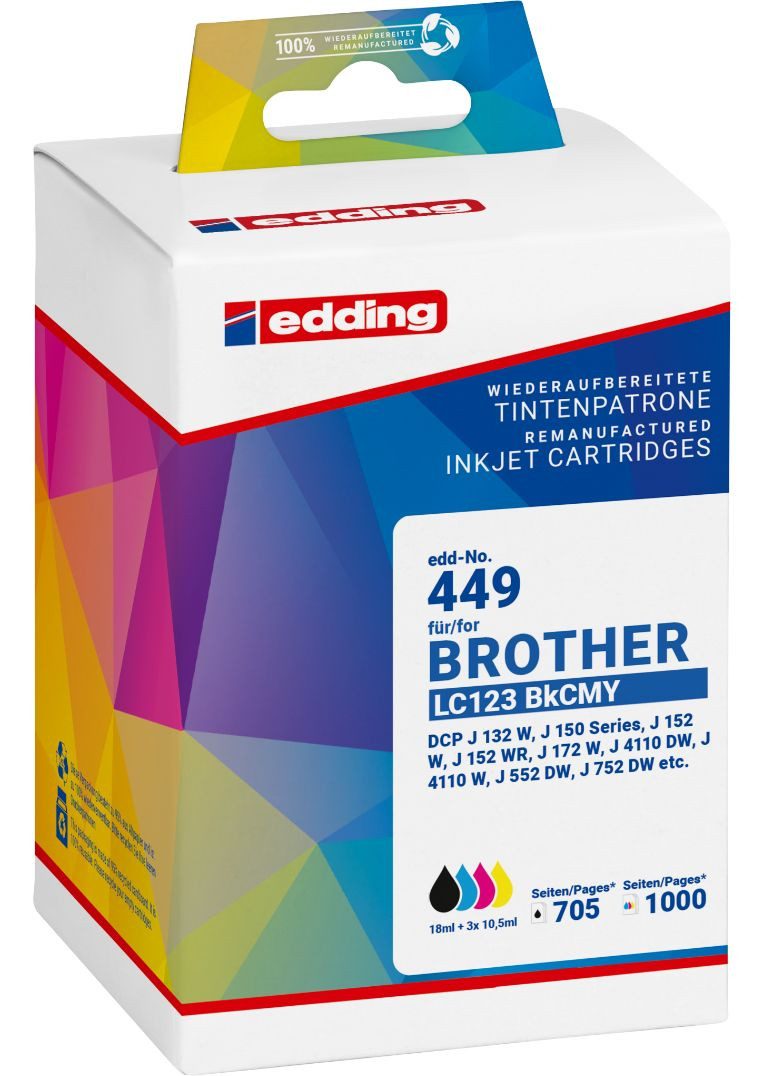 edding Druckerpatronen Multipack ersetzt Brother LC123 BK/C/M/Y Nachfülltinte (x)